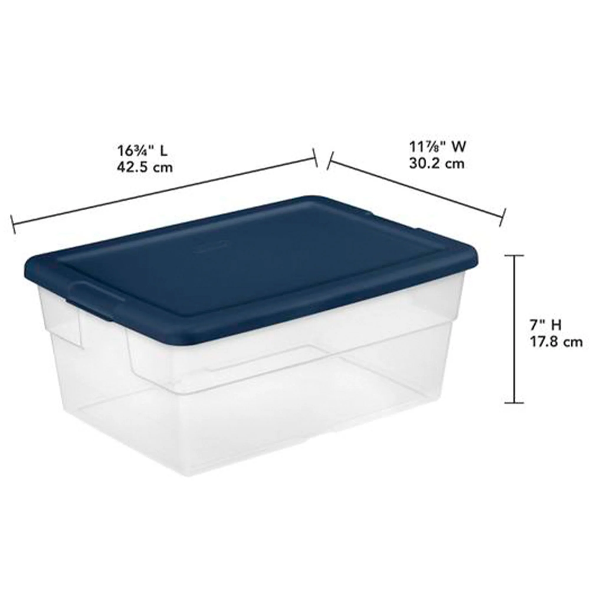 Sterilite Stackable 16 Qt Storage Box Container, Clear, Marine Blue Lid, 2 Pack - Image 2