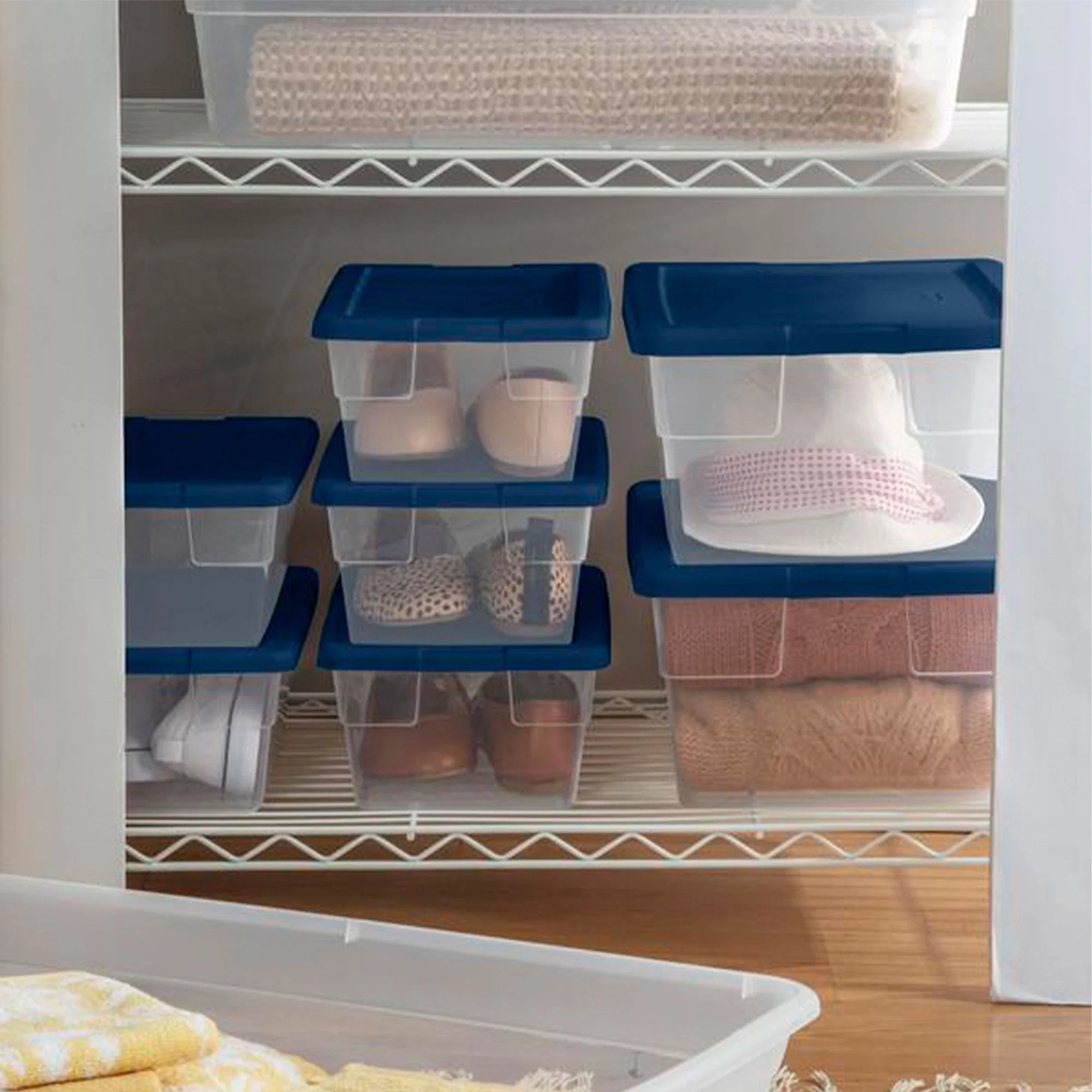 Sterilite Stackable 16 Qt Storage Box Container, Clear, Marine Blue Lid, 2 Pack - Image 3