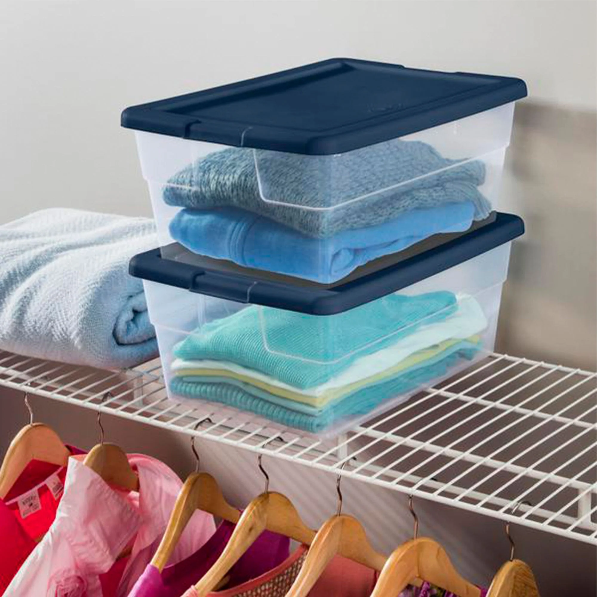 Sterilite Stackable 16 Qt Storage Box Container, Clear, Marine Blue Lid, 2 Pack - Image 6