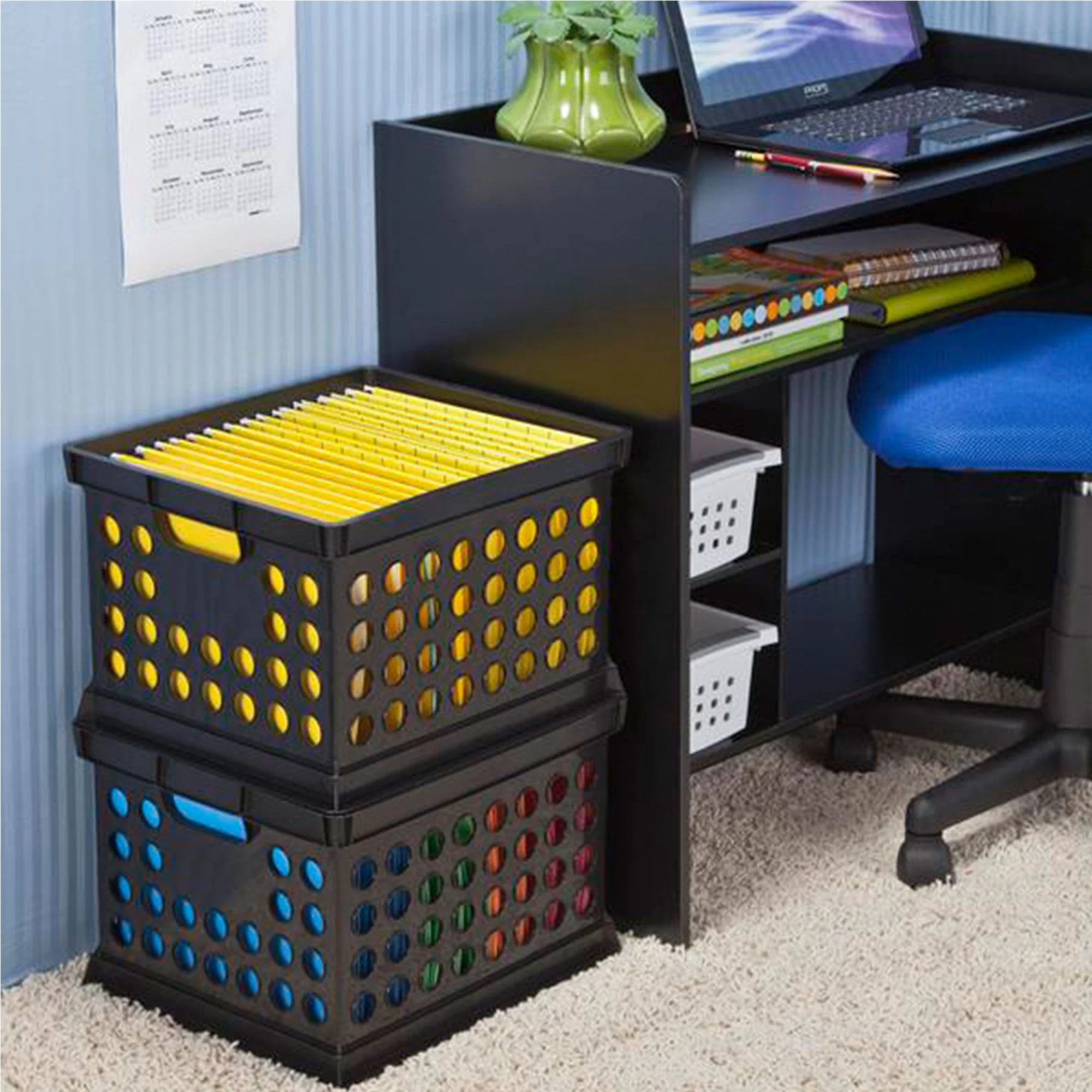 Sterilite Stackable Plastic Storage Open Crate Bin Organizer Box, Black, 24 Pack - Image 7