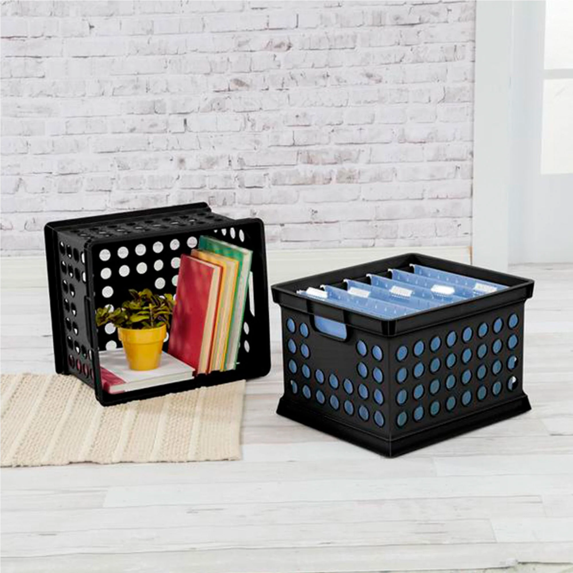 Sterilite Stackable Plastic Storage Open Crate Bin Organizer Box, Black (6 Pack) - Image 5