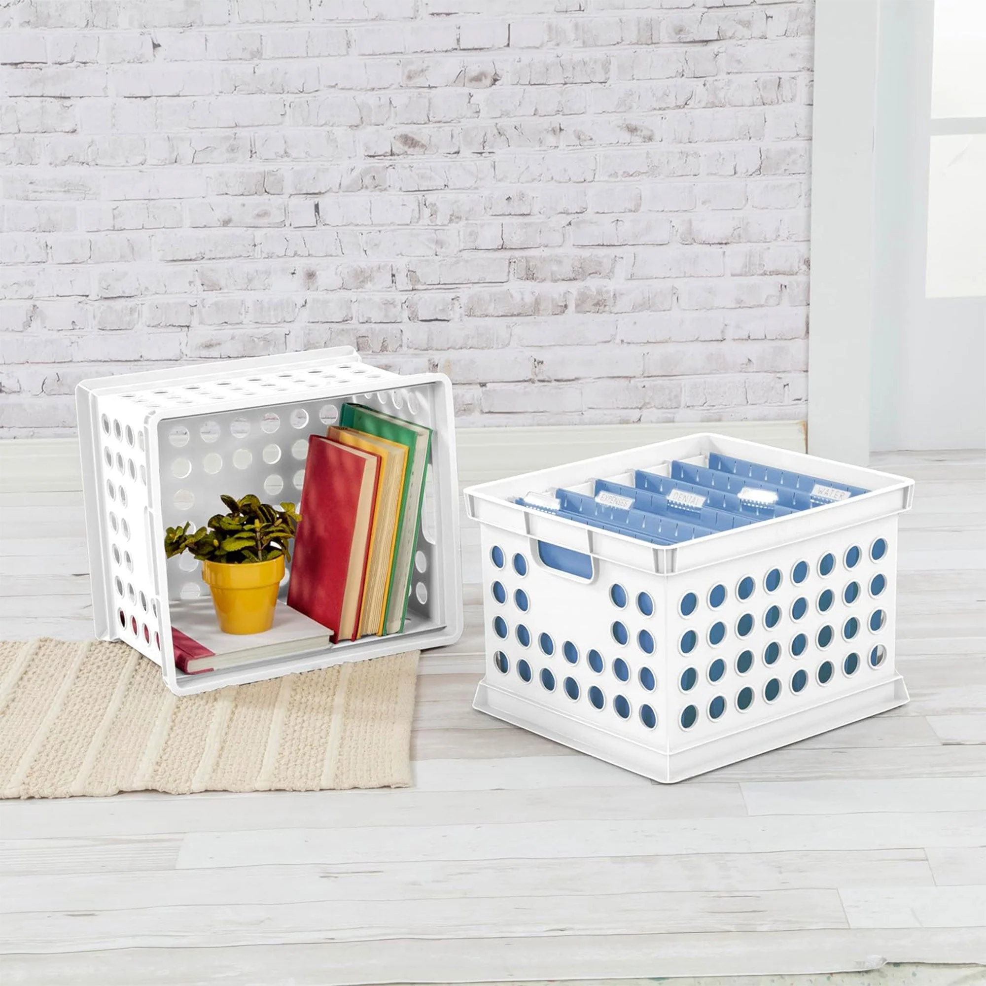 Sterilite Stackable Plastic Storage Open Crate Bin Organizer Box, White, 6-Pack - Image 4