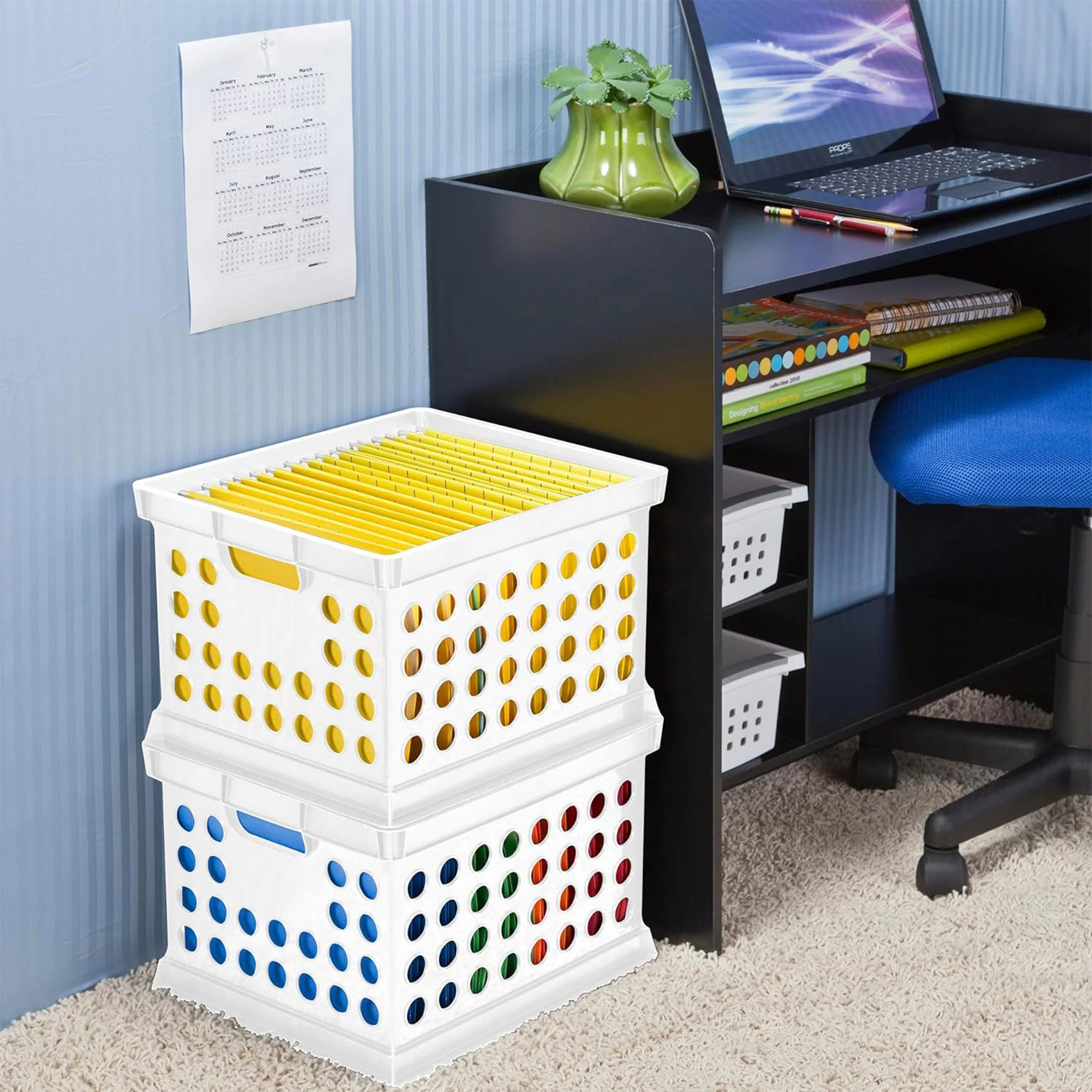 Sterilite Stackable Plastic Storage Open Crate Bin Organizer Box, White, 6-Pack - Image 5