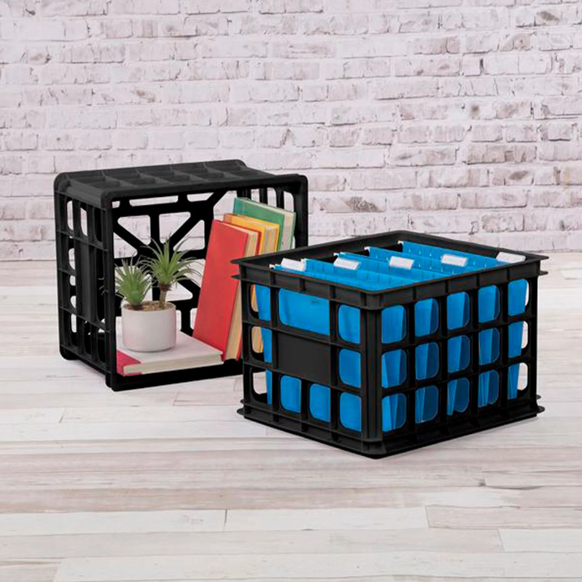 Sterilite Storage Crate, Stackable Plastic Bin Open Basket with Handles, 6 Pack - Image 3
