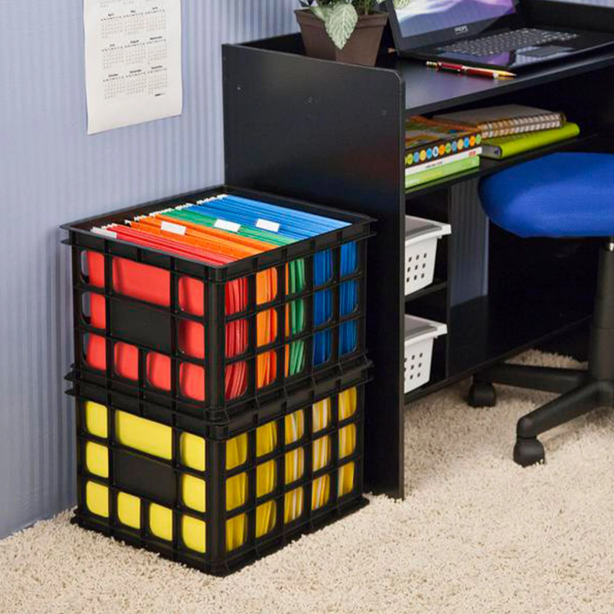 Sterilite Storage Crate, Stackable Plastic Bin Open Basket with Handles, 6 Pack - Image 4