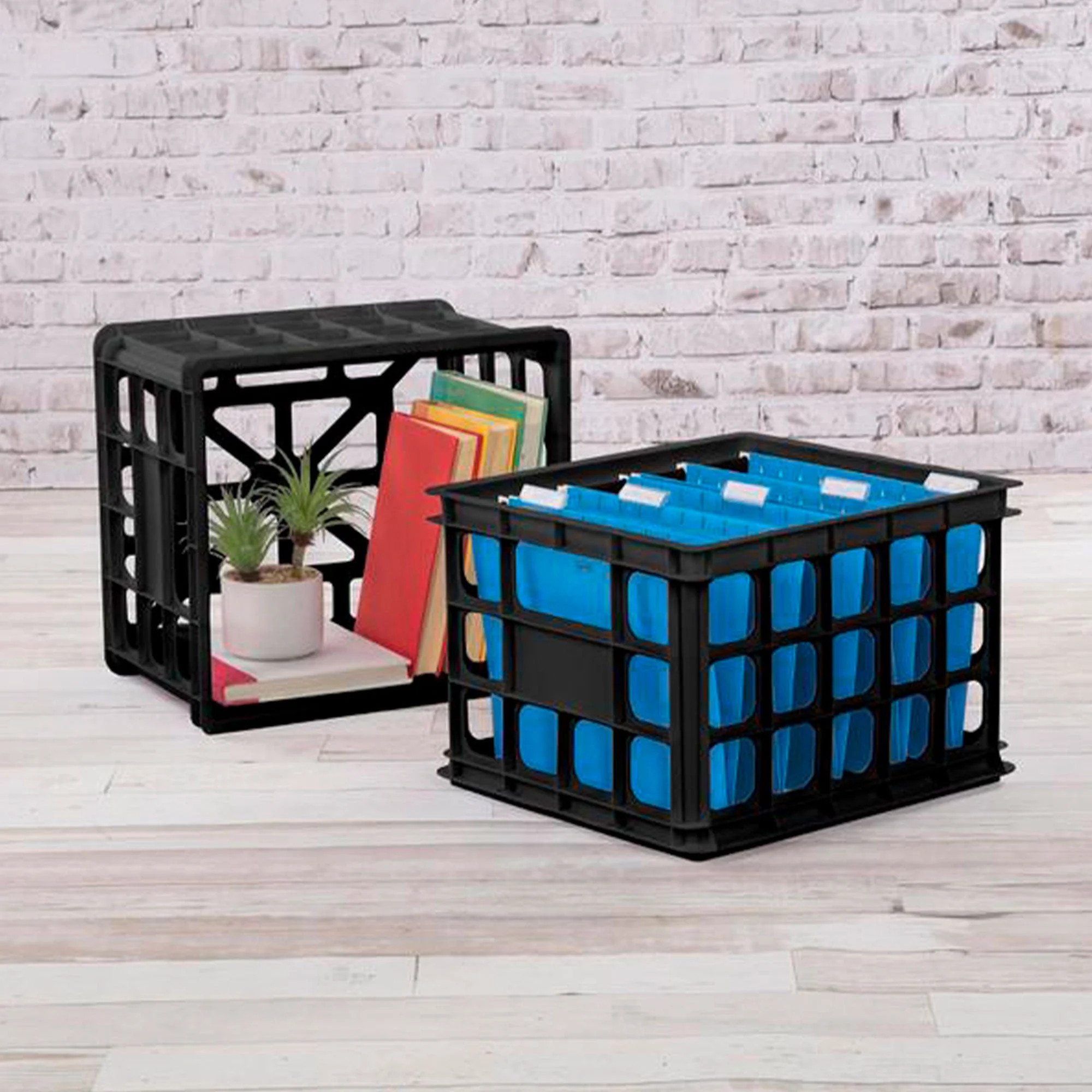Sterilite Storage Crate, Stackable Plastic Bin Open Basket with Handles, 6 Pack - Image 5