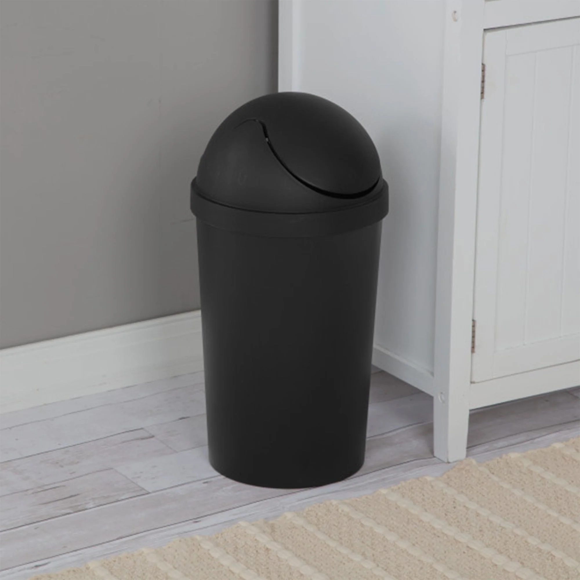 Sterilite SwingTop Wastebasket, 3 Gal Round Trash Can w/Swing Lid, 6 Pack, Black - Image 6
