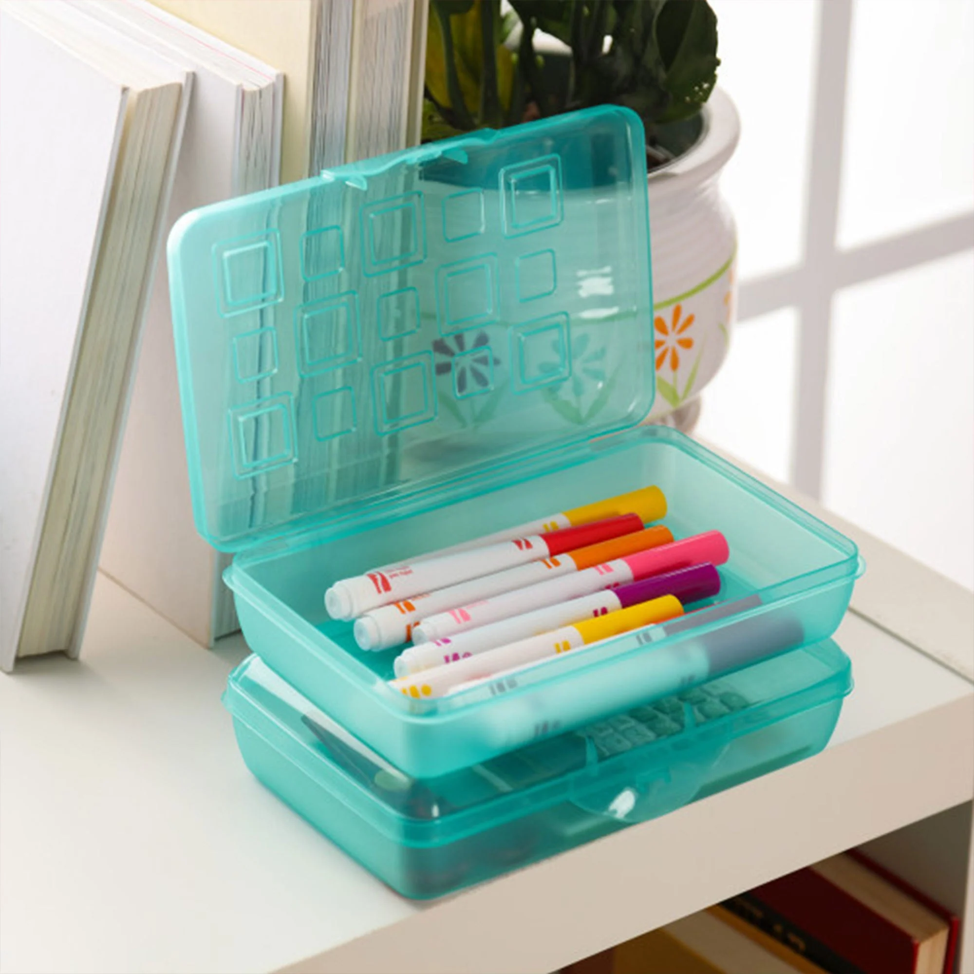 Sterilite Translucent Pencil Case School Supply Storage Box, Blue Tint (24 Pack) - Image 4