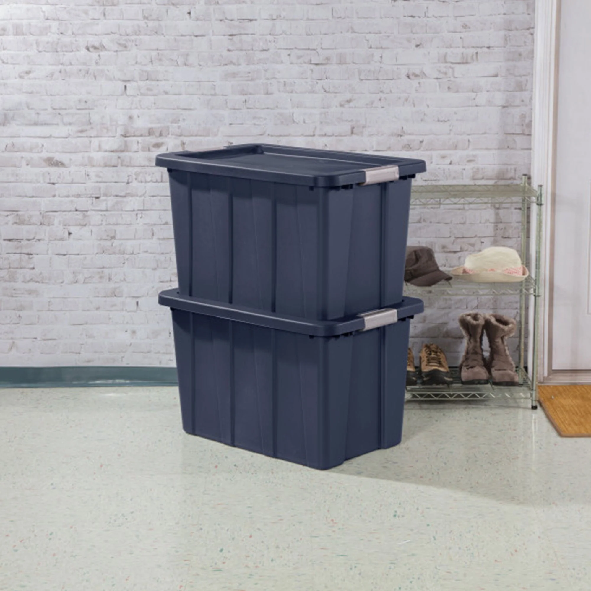 Sterilite Tuff1 30 Gal Plastic Storage Tote Bin w/ Latching Lid, Blue (12 Pack) - Image 7