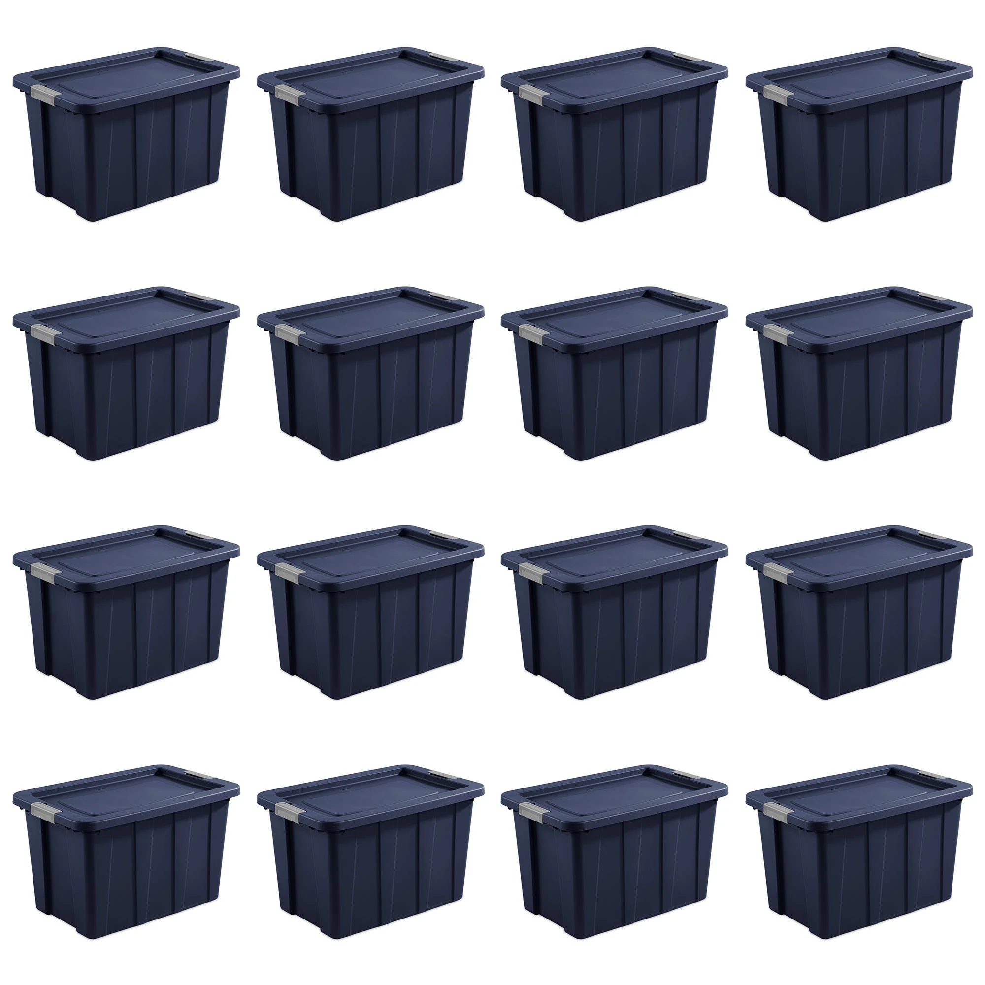 Sterilite Tuff1 30 Gal Plastic Storage Tote Bin w/Latching Lid, Blue (16 Pack)