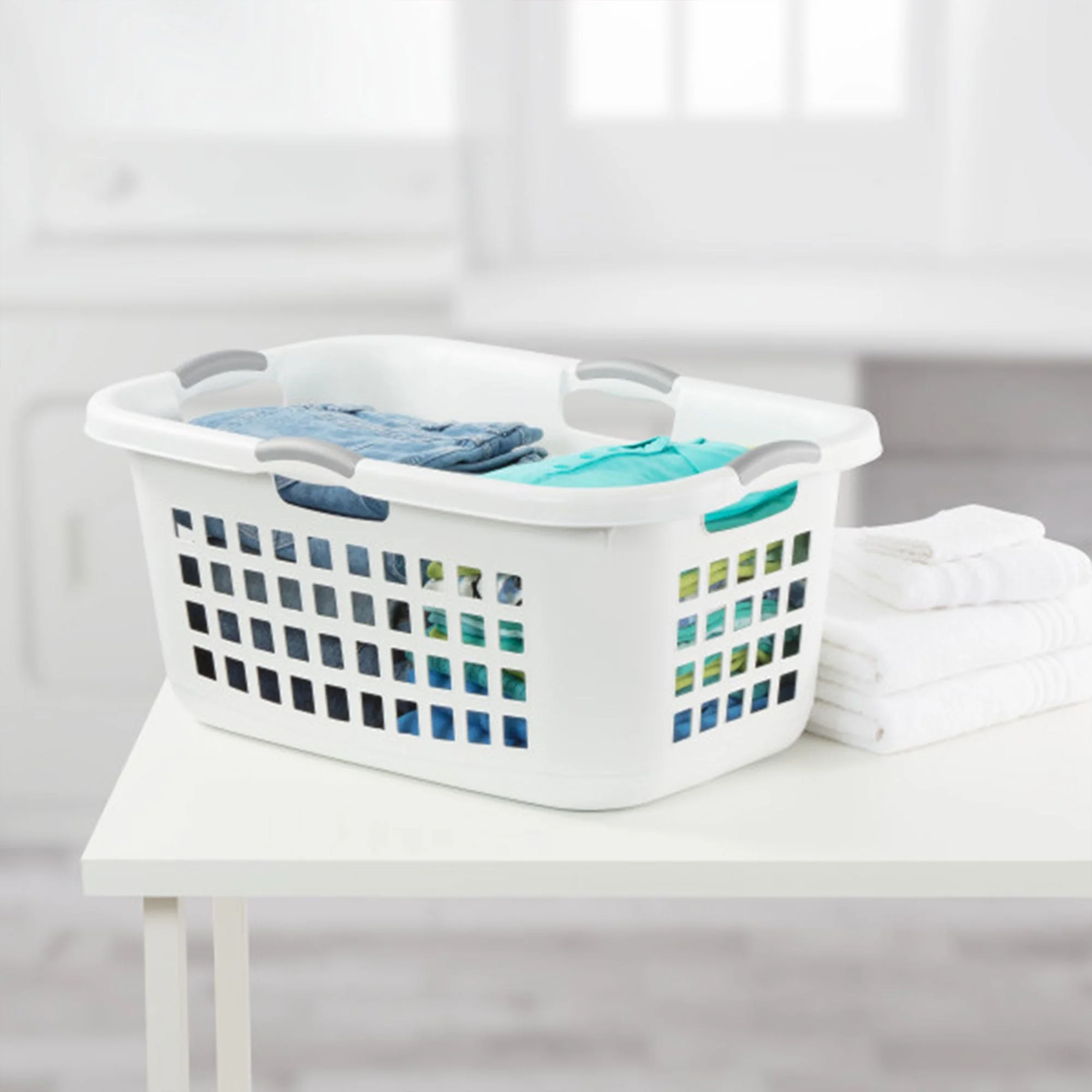 Sterilite Ultra 2 Bushel Plastic Clothes Hamper Laundry Basket, 6 Pack, White - Image 5