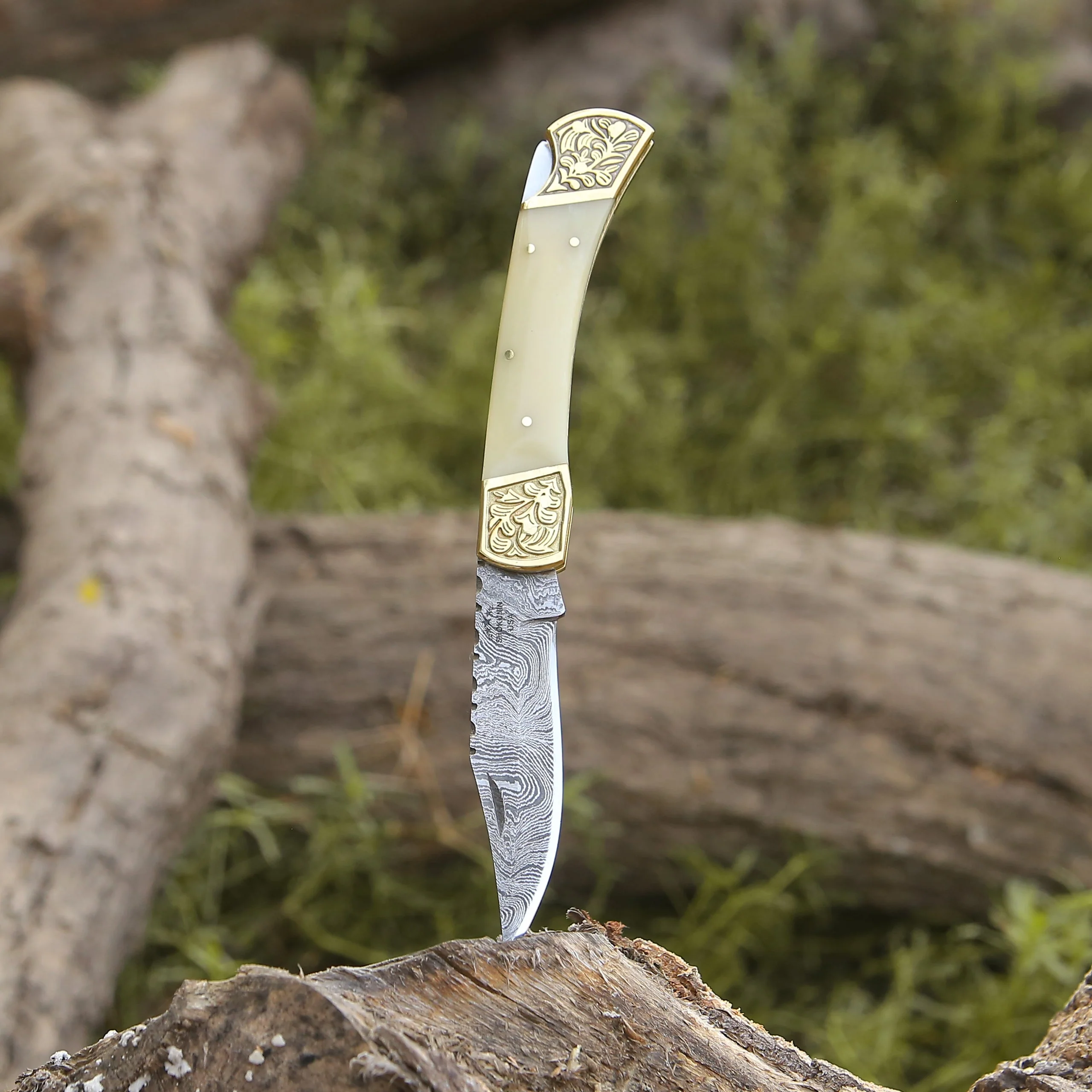 Stormedge Damascus EDC Pocket Knife – Bone Handle - Image 2