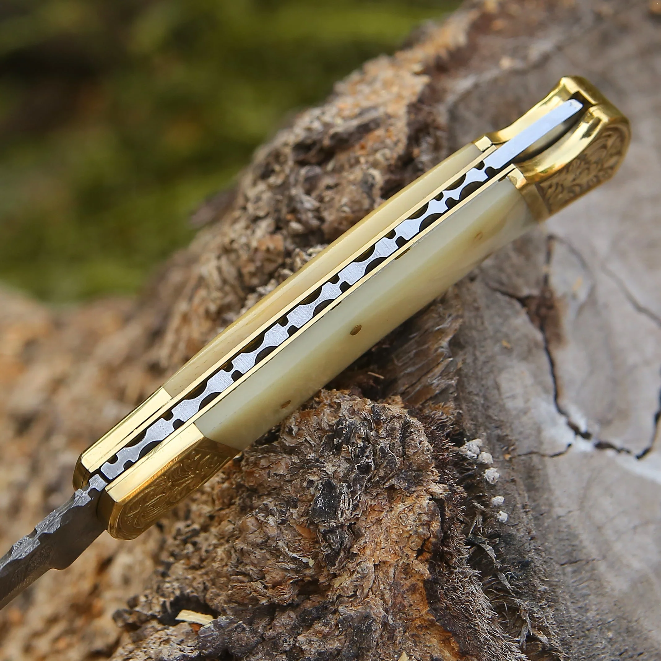Stormedge Damascus EDC Pocket Knife – Bone Handle - Image 5