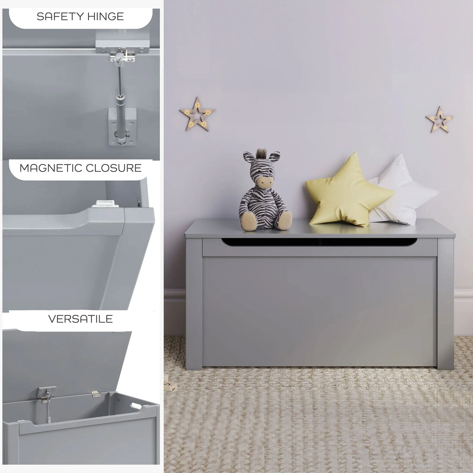 Sturdis Wooden Toy Box Stylish and Spacious Storage for Home Organization, Gray - Image 4