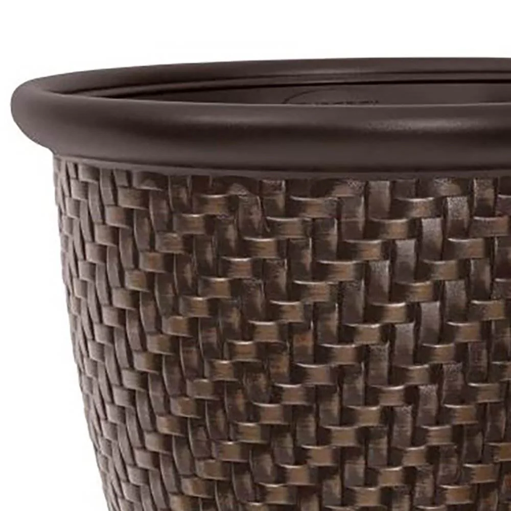 Suncast 1807J4 18 x 16.5 Inch Wicker Resin Flower Pot Garden Planter, Dark Brown - Image 2