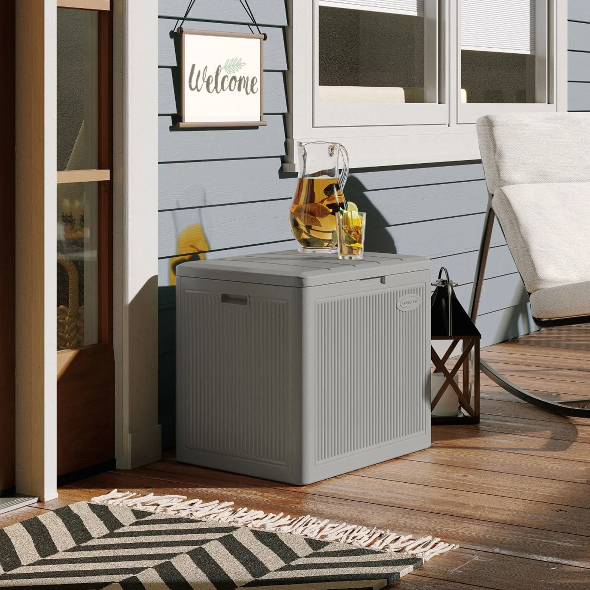 Suncast 22 Gallon Indoor Outdoor Small Patio Deck Storage Box, Stoney (3 Pack) - Image 6