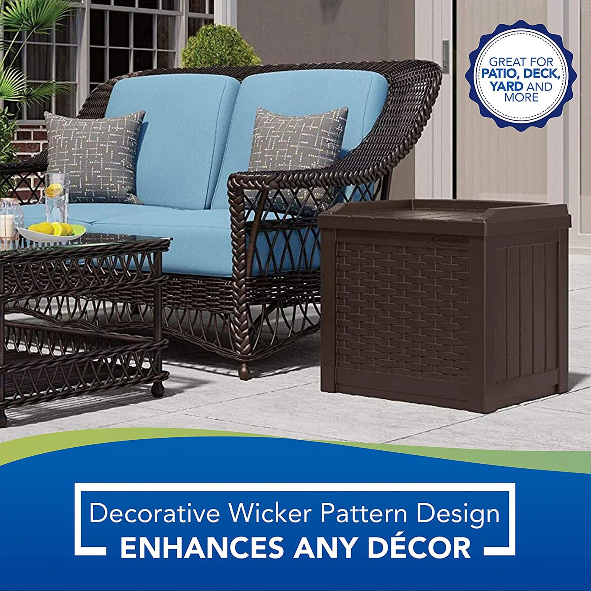 Suncast 22 Gallon Outdoor Patio Small Deck Box with Storage Seat, Java (3 Pack) - Image 9