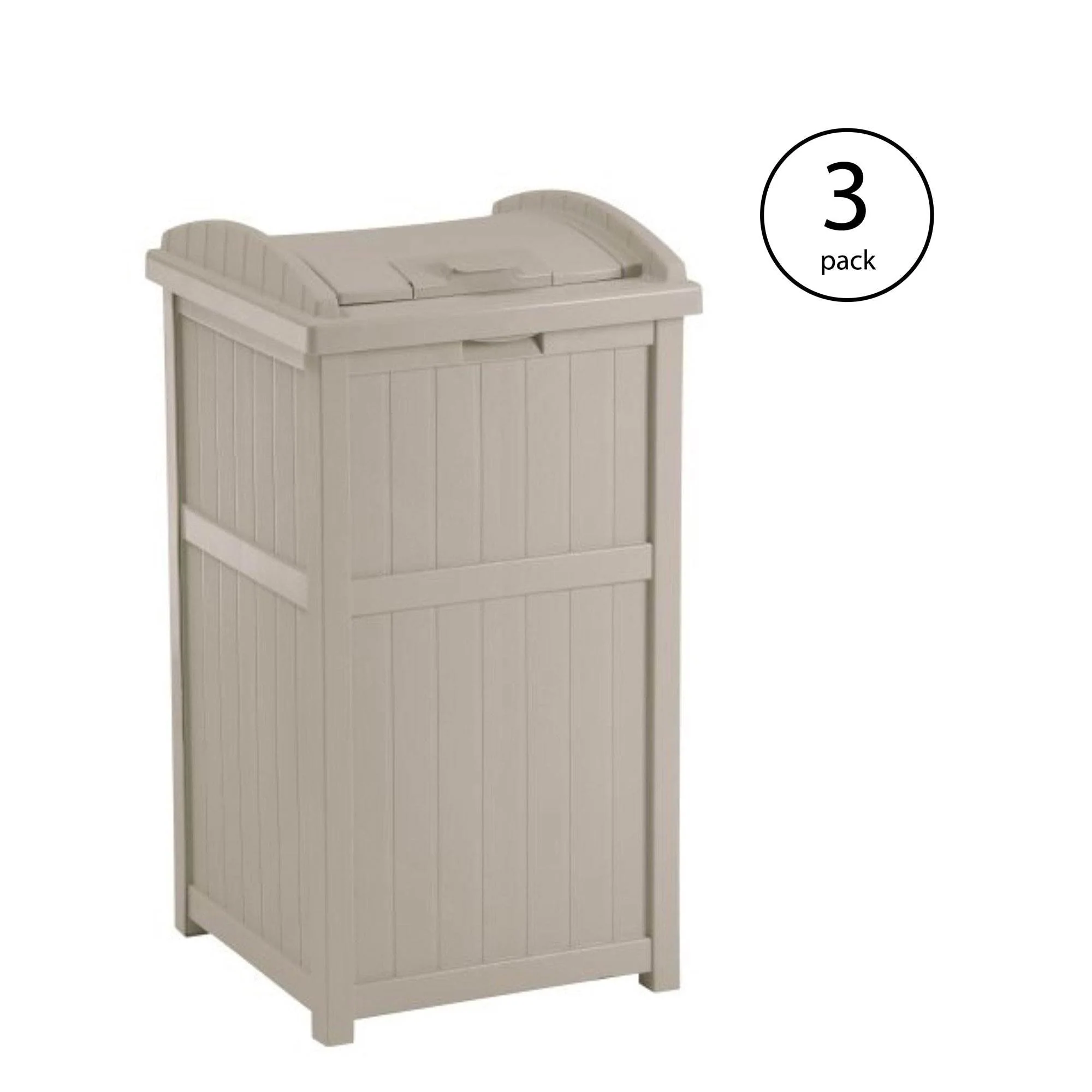 Suncast 30-33 Gallon Deck Patio Resin Garbage Trash Can Hideaway, Taupe (3 Pack) - Image 2