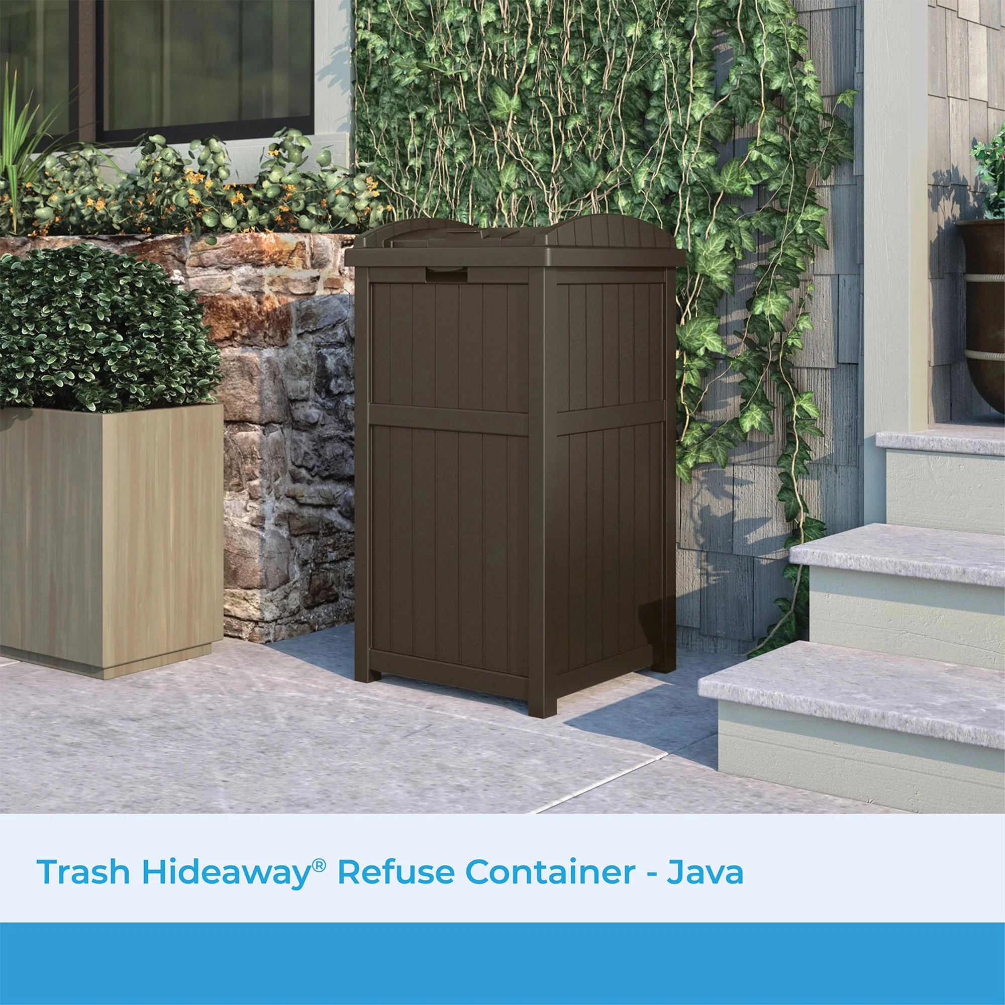 Suncast 33 Gal Hideaway Outdoor Backyard Garbage Can with Secure Lid, Java Brown - Image 2