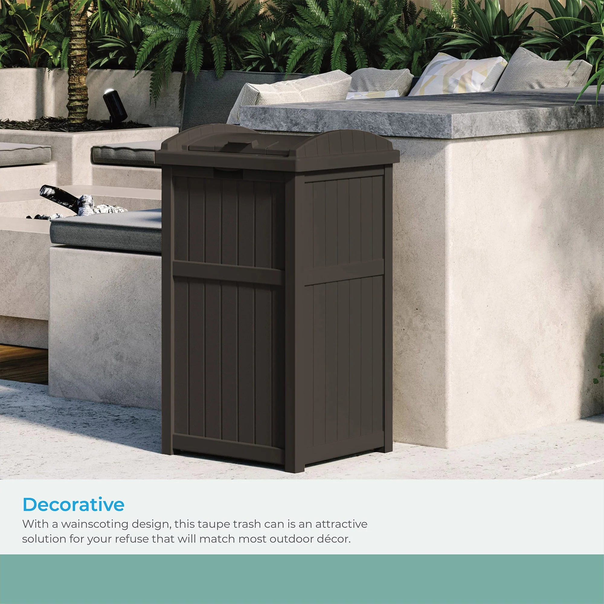 Suncast 33 Gal Hideaway Outdoor Backyard Garbage Can with Secure Lid, Java Brown - Image 6