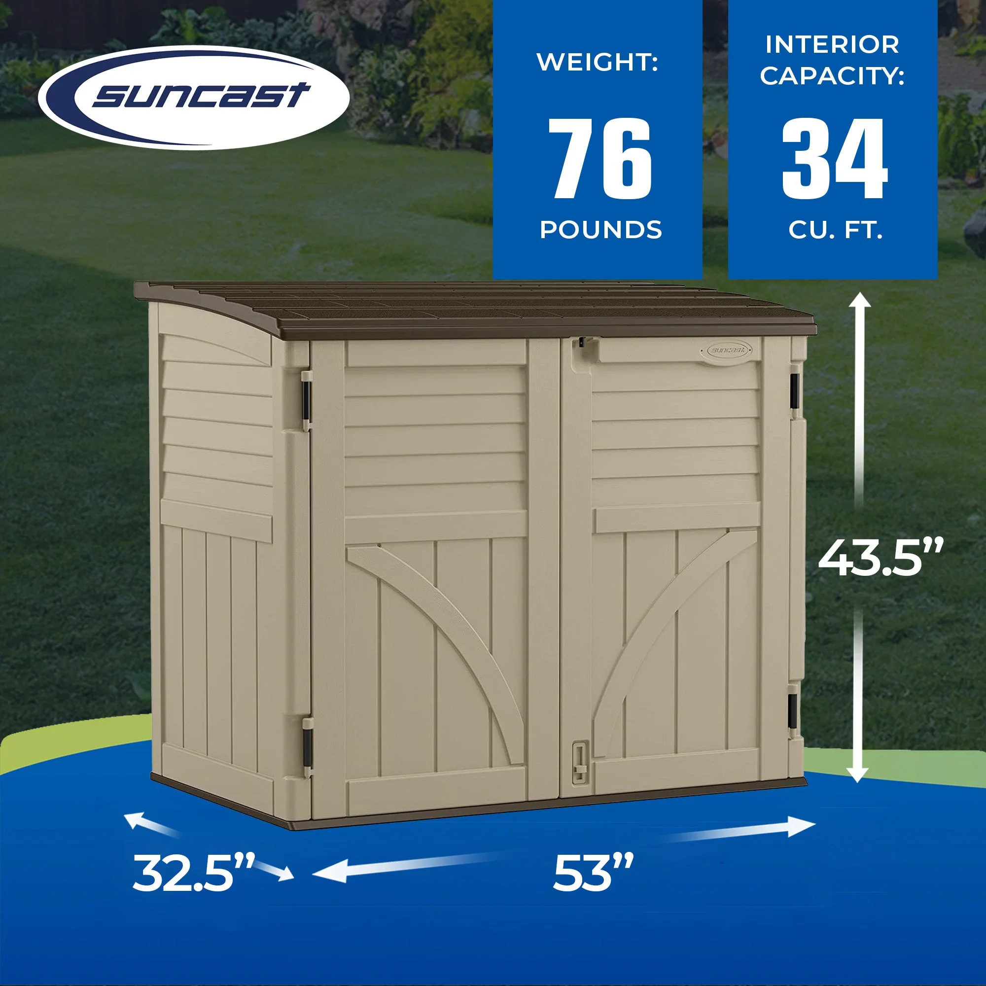 Suncast 34 Cubic Feet Horizontal Compact Storage Shed for Outdoor Spaces, Sand - Image 3
