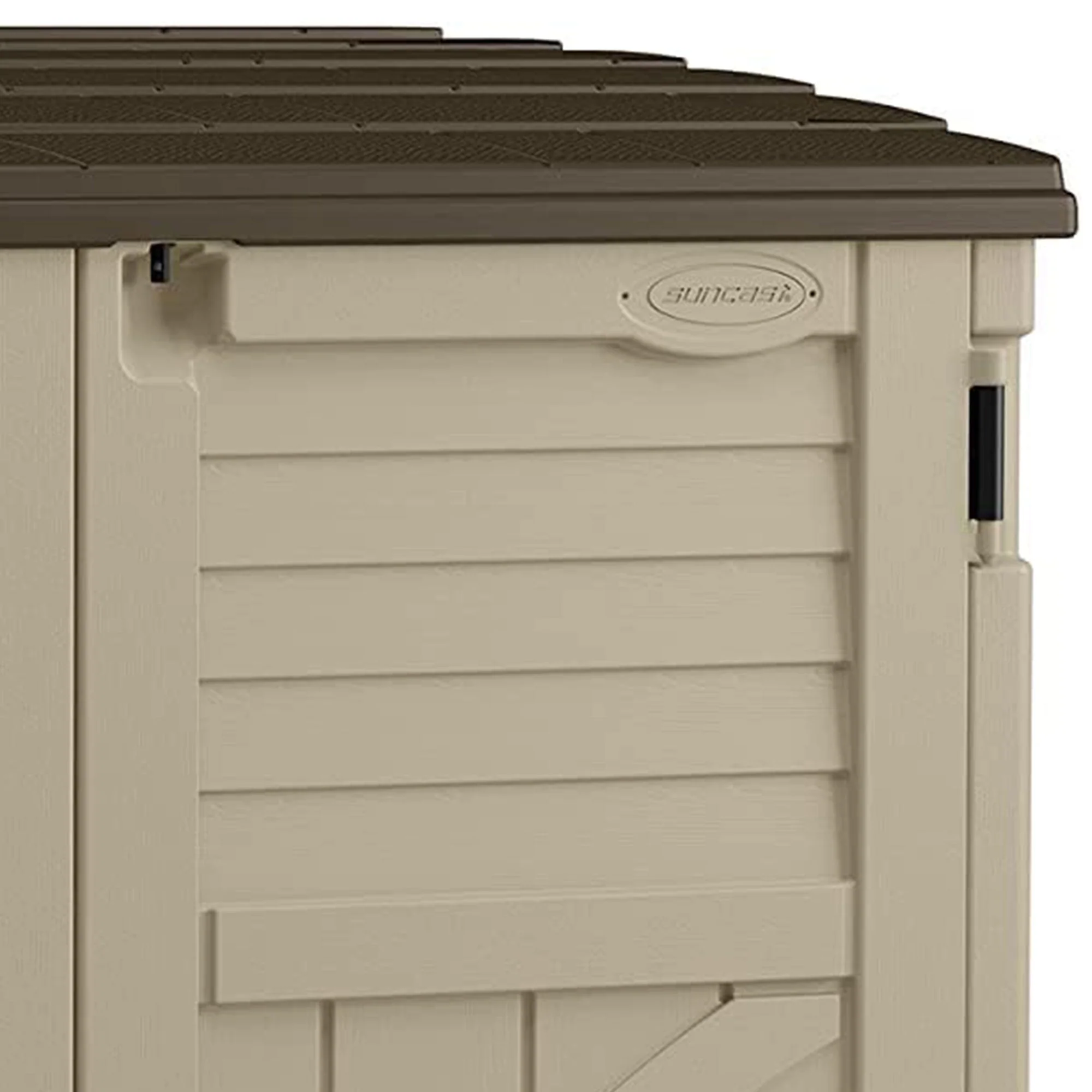 Suncast 34 Cubic Feet Horizontal Compact Storage Shed for Outdoor Spaces, Sand - Image 5