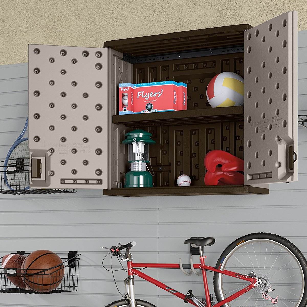 Suncast 4 Ft Resin Single Shelf Garage Wall Storage Cabinet, Platinum (3 Pack) - Image 4