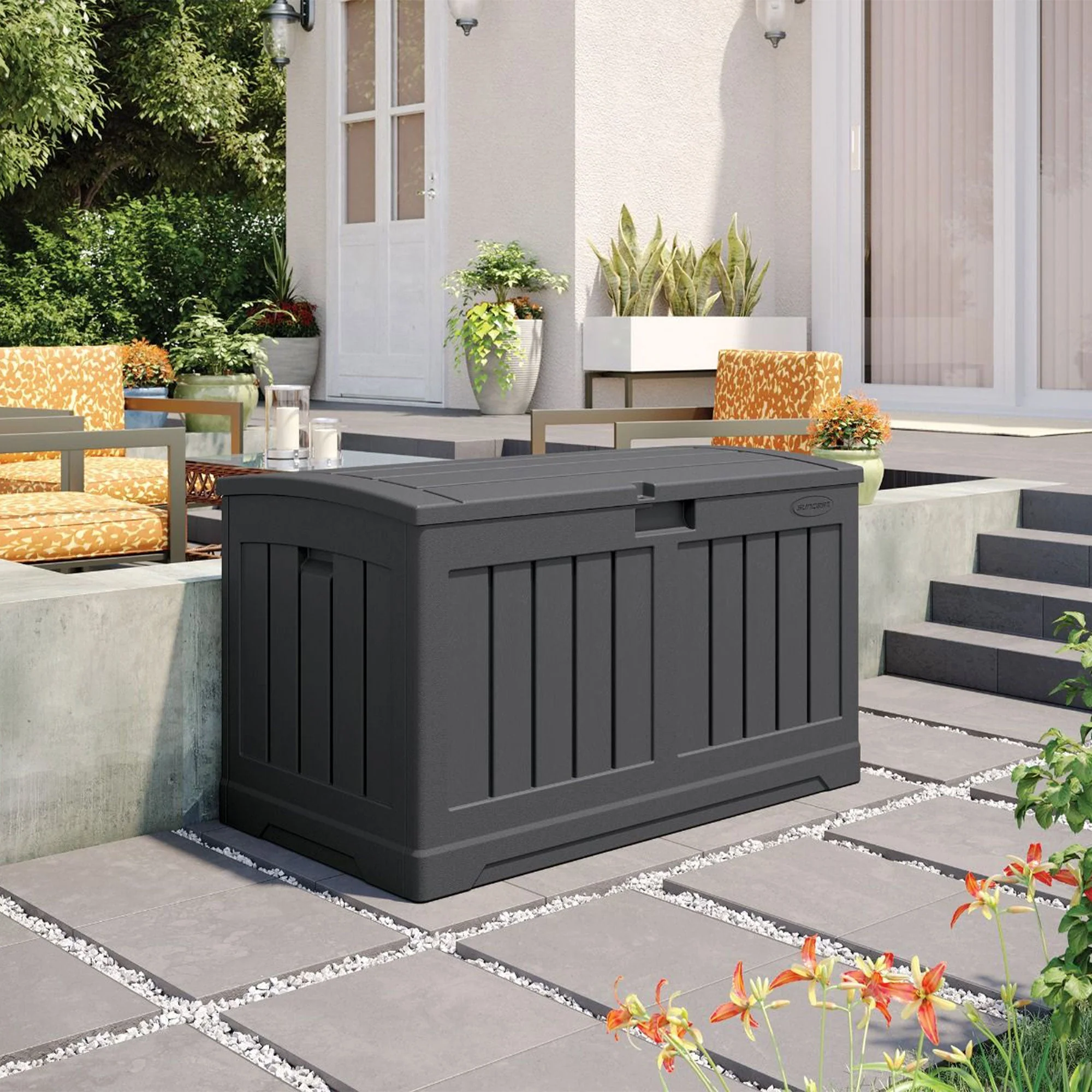 Suncast 50 Gallon Medium Resin Outdoor Storage Deck Box with Lid, Peppercorn - Image 7