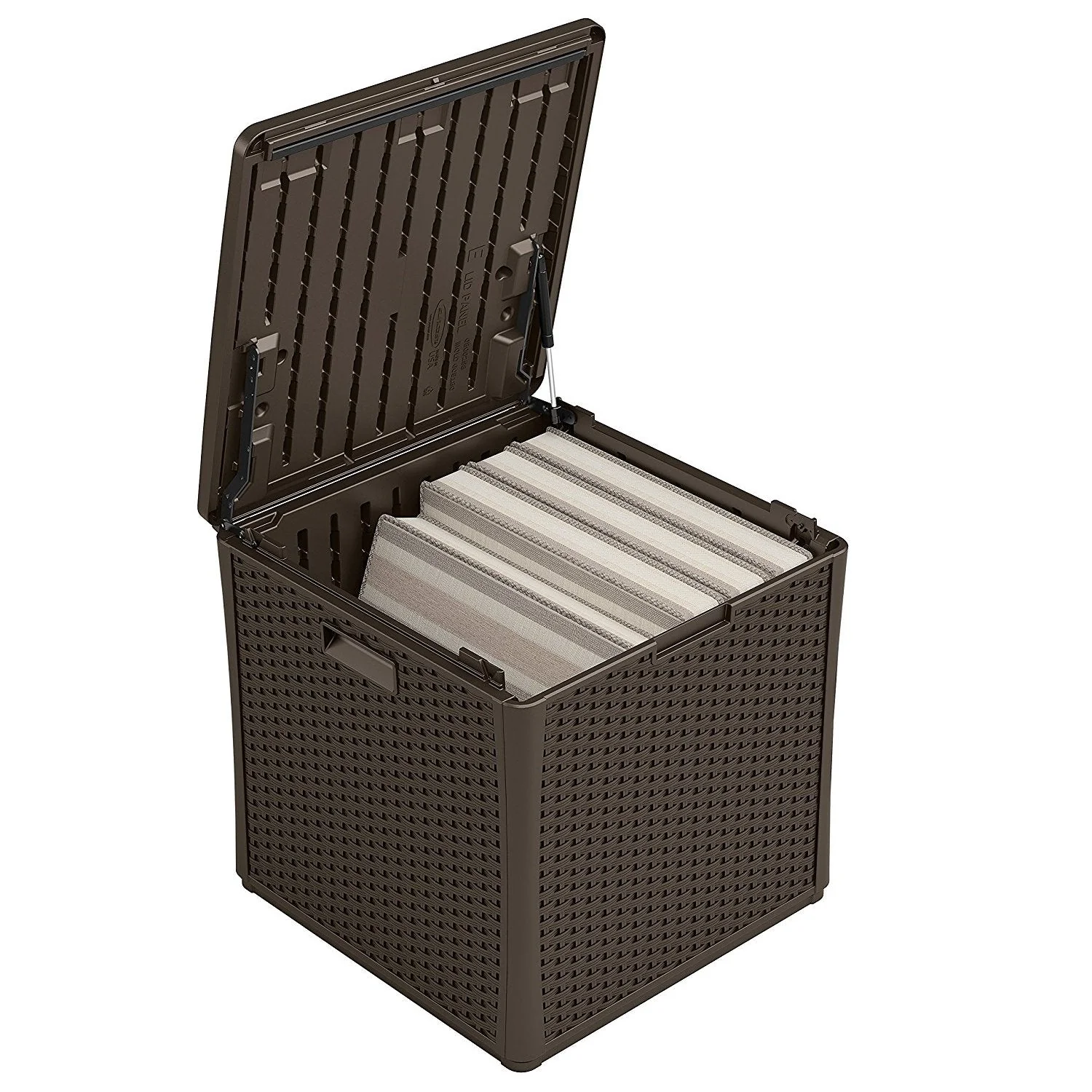 Suncast 60 Gallon Outdoor Storage Deck Box & 33 Gallon Trash Hideaway, Java - Image 4