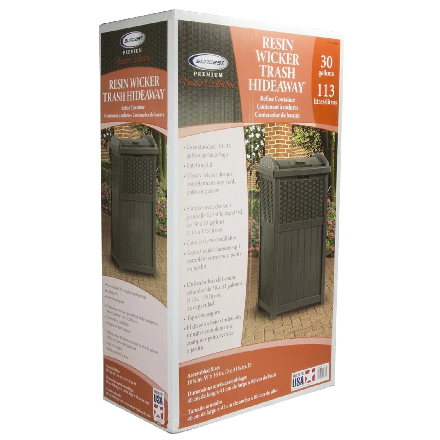 Suncast 60 Gallon Outdoor Storage Deck Box & 33 Gallon Trash Hideaway, Java - Image 9