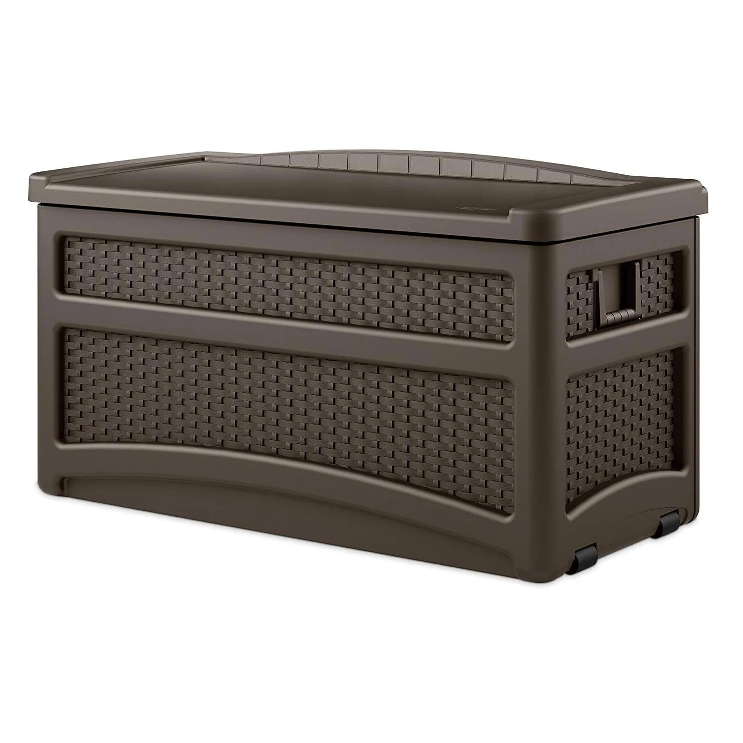 Suncast 73 Gallon Deck Box w/ Seat & Trash Hideaway Outdoor Garbage Bin, Java - Image 2