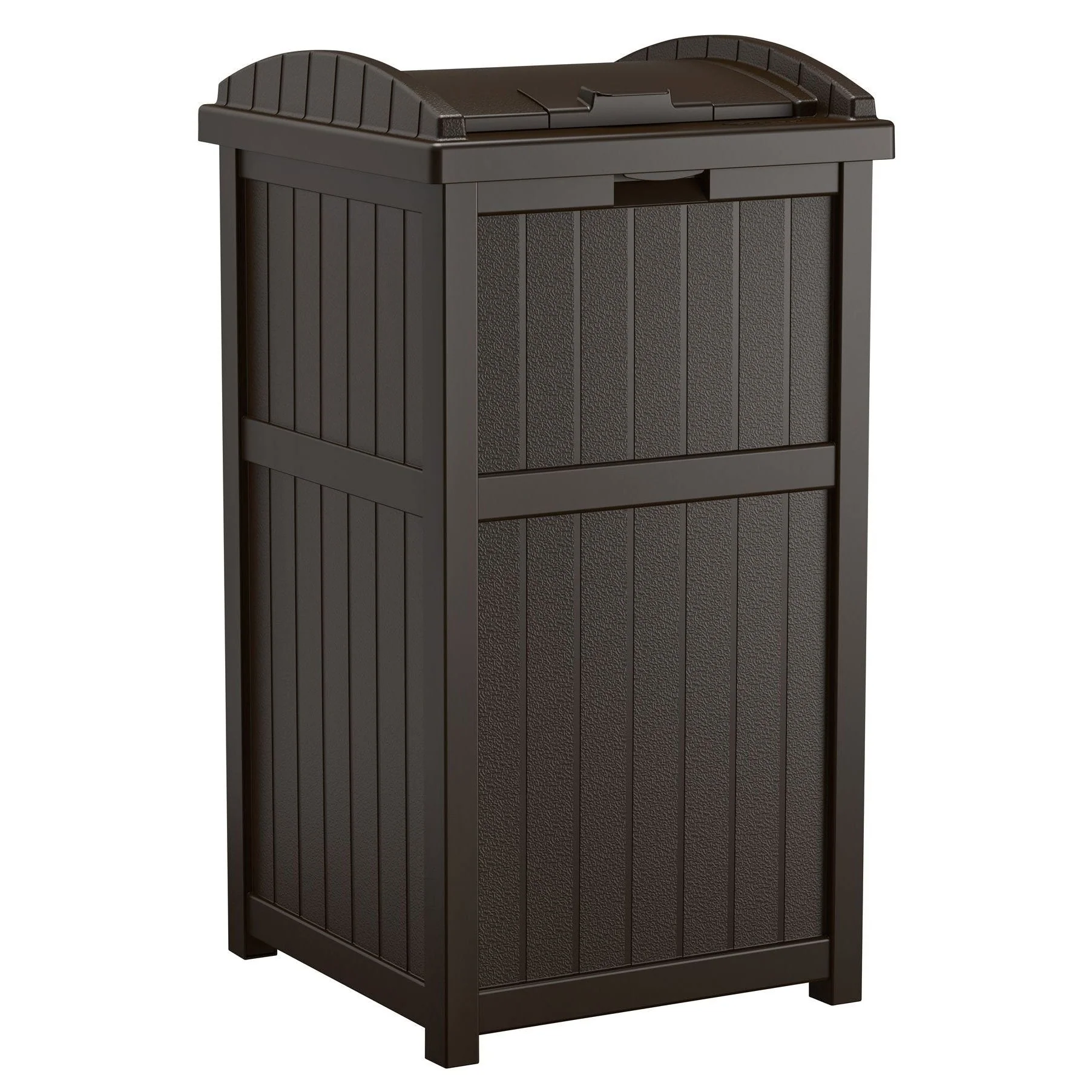 Suncast 73 Gallon Deck Box w/ Seat & Trash Hideaway Outdoor Garbage Bin, Java - Image 5