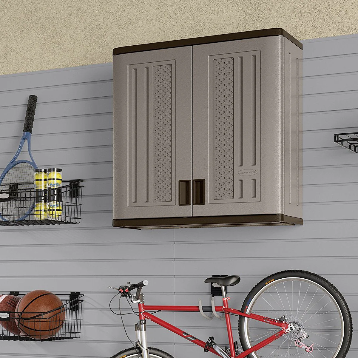 Suncast 9 Cu Ft Heavy Duty Resin Storage Cabinet & 4 Cu Ft Resin Wall Cabinet - Image 9