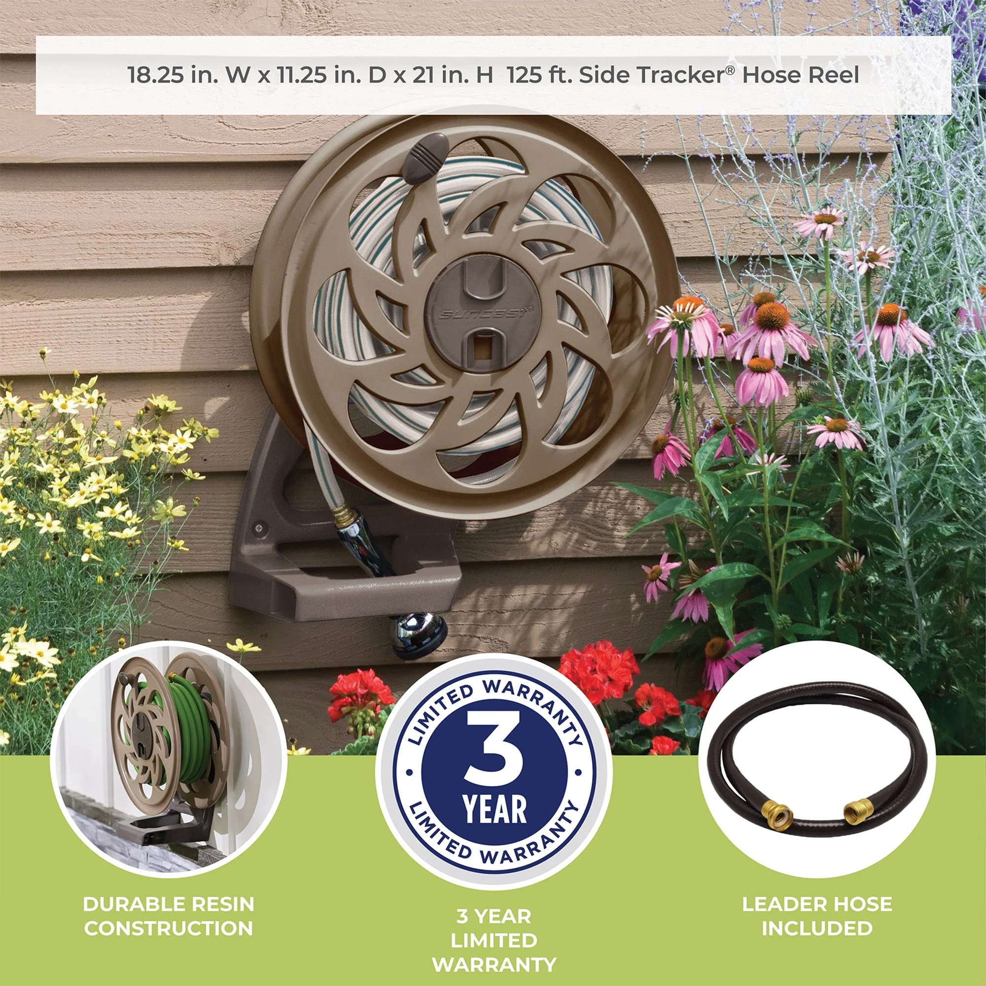 Suncast CPLSTA125B 125' Wall-Mounted Side Tracker Garden Hose Reel for 5/8" Hose - Image 7