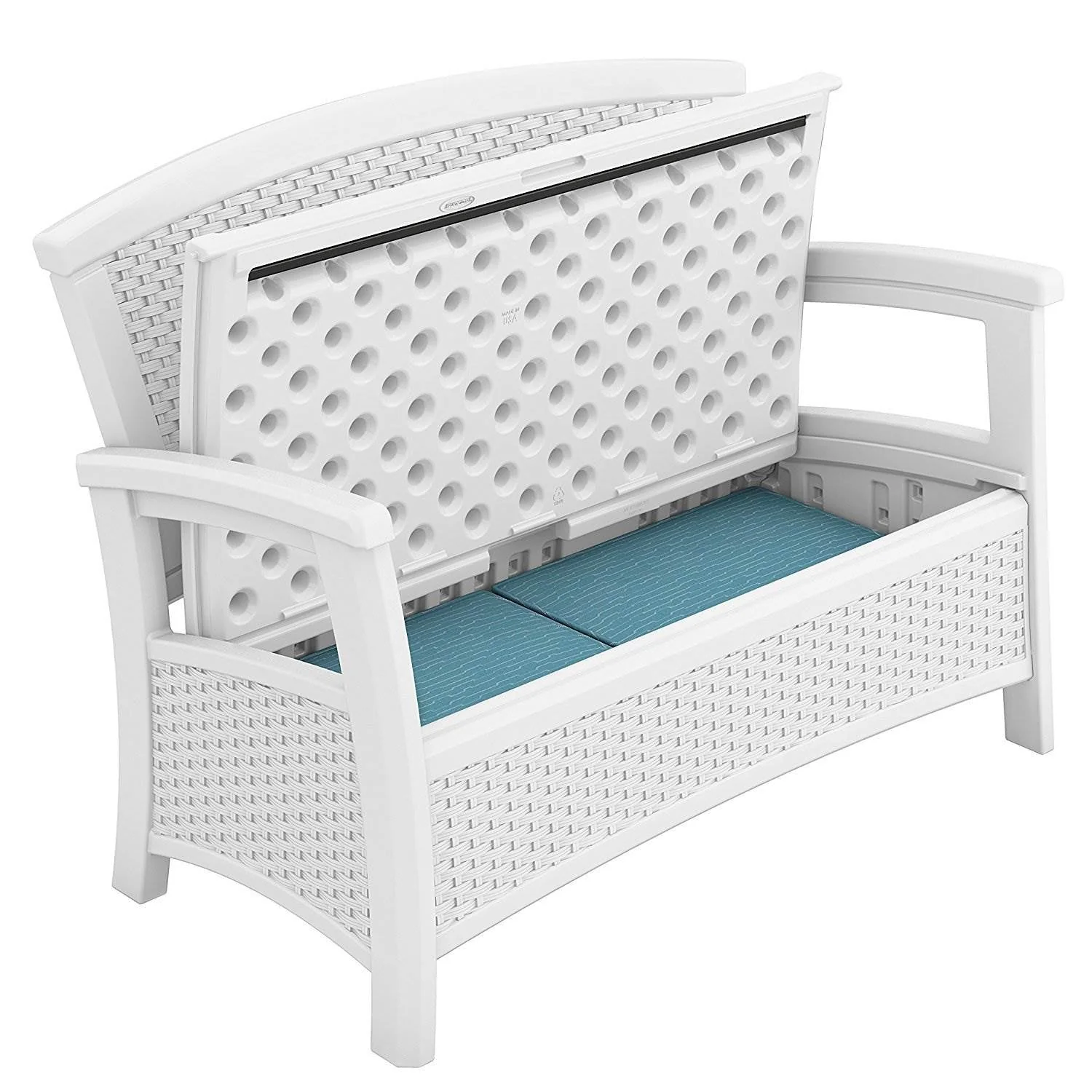 Suncast Elements Resin Wicker Design Loveseat with Storage, White (2 Pack) - Image 3