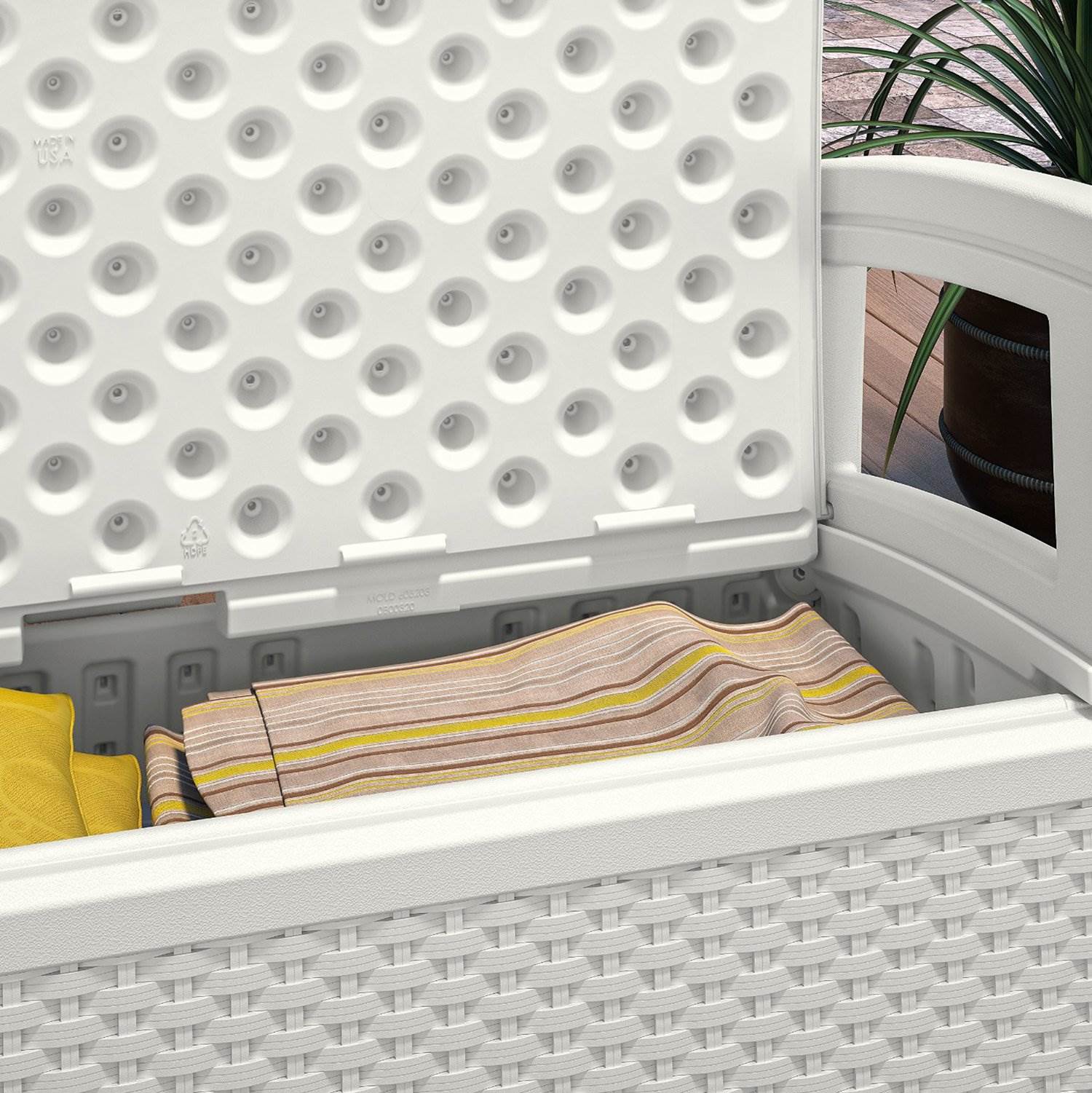 Suncast Elements Resin Wicker Design Loveseat with Storage, White (2 Pack) - Image 6