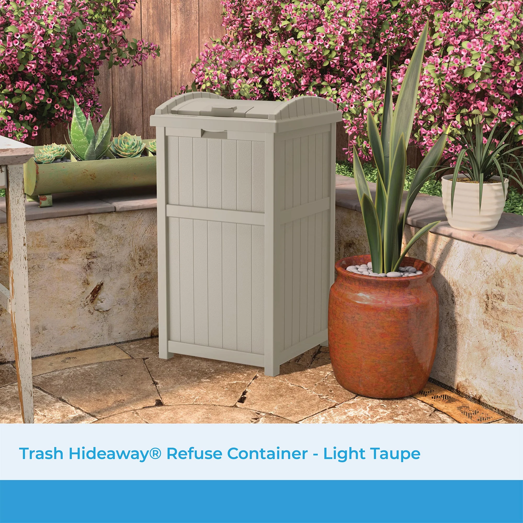 Suncast GH1732 Trash Hideaway 33 Gallon Resin Outdoor Garbage Container, Taupe - Image 2