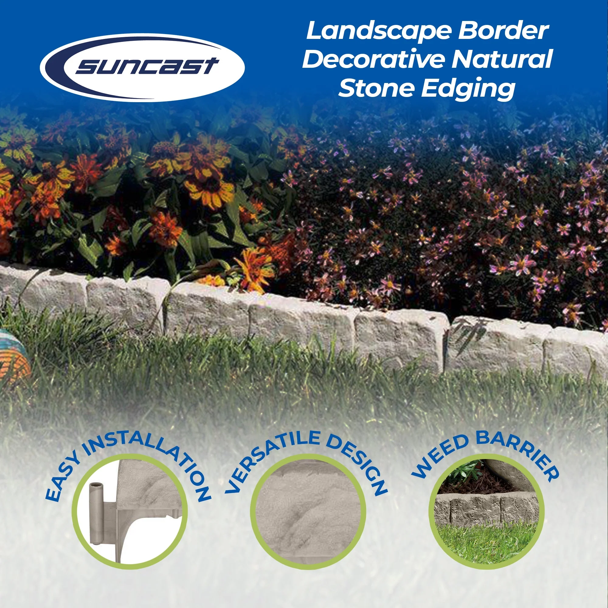 Suncast Landscape Border Decorative Natural Stone Edging, 12" Sections (30 Pack) - Image 2