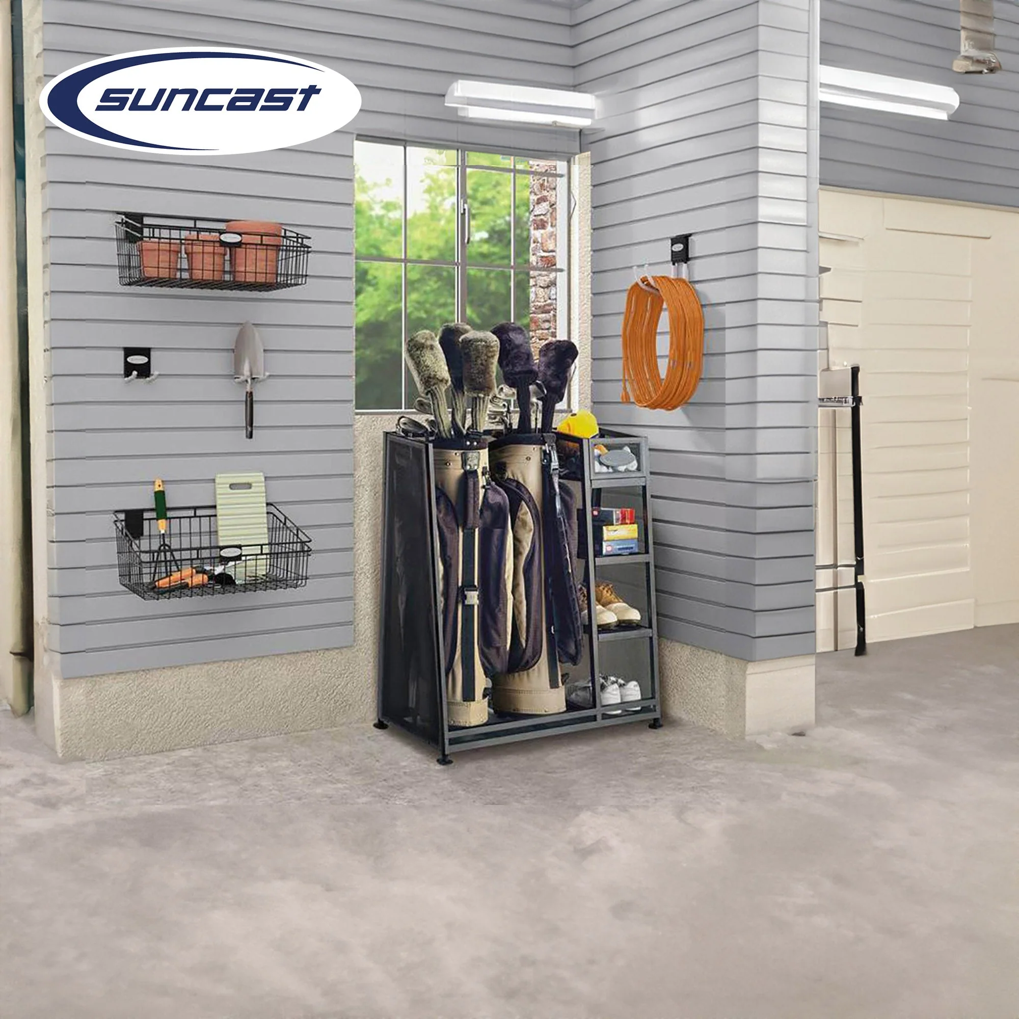 Suncast Metal Complete Golf Bag Organizer for Garage w/ Shelves & Bin (2 Pack) - Image 4