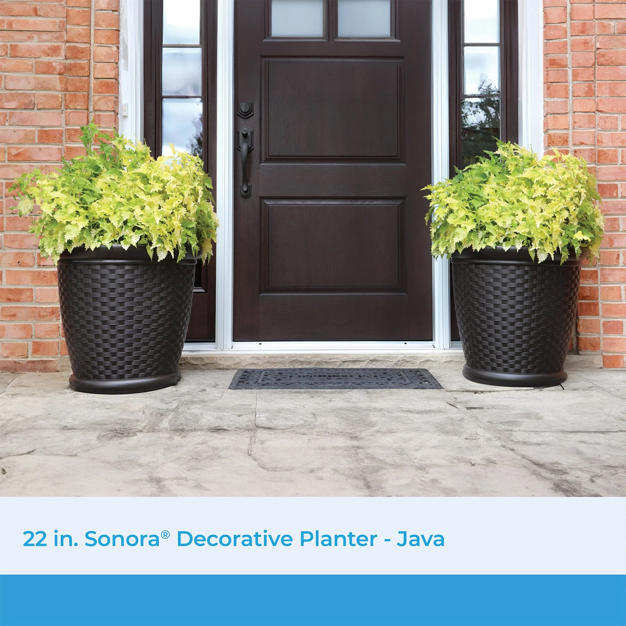 Suncast Sonora 22 Inch Resin Wicker Decorative Garden Flower Planter, Dark Brown - Image 2