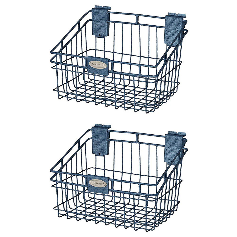 Suncast Storage Trends Slatwall Mounted Metal Wire Basket, Blue (2 Pack)