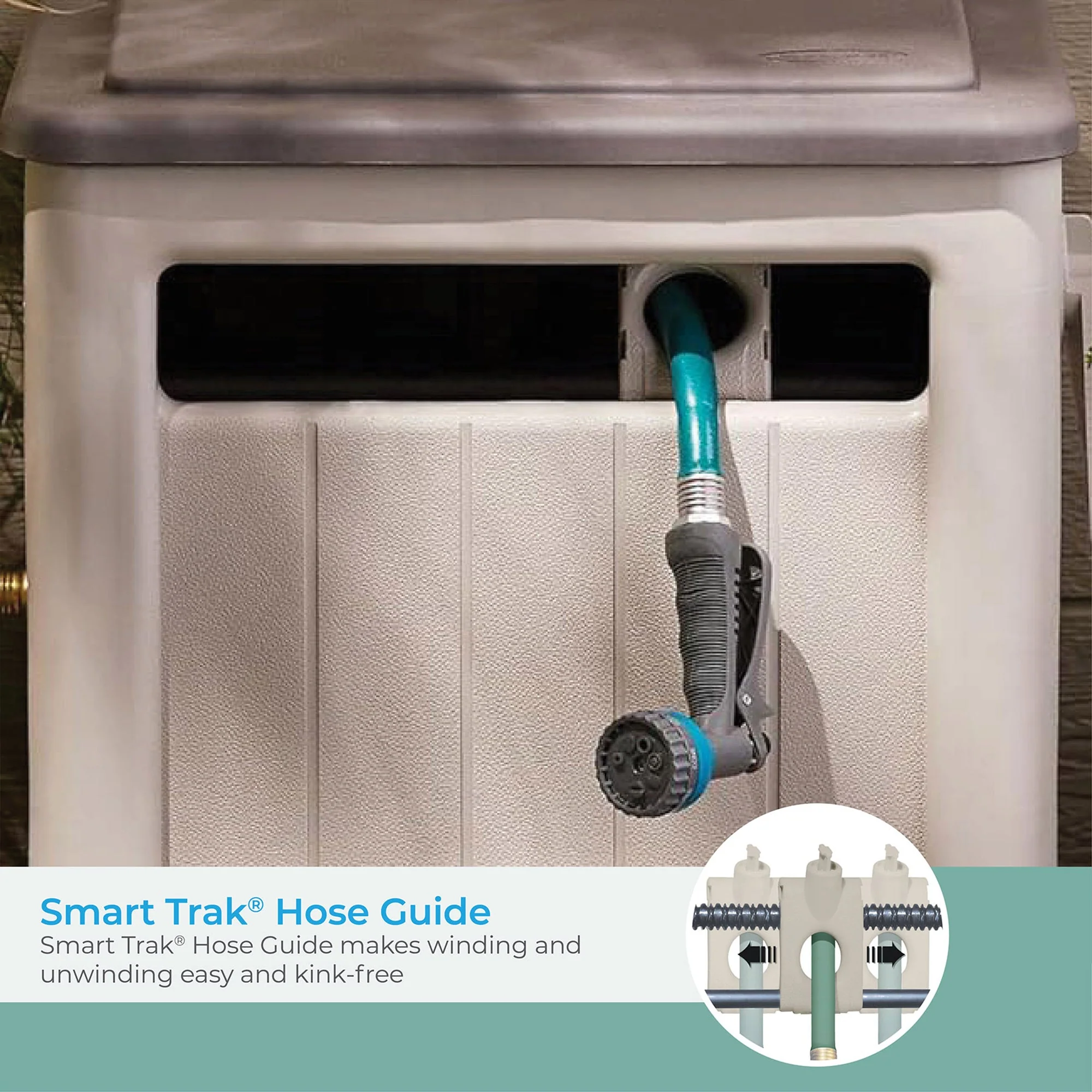 Suncast Swivel Smart Trak Hose Hideaway 225 Foot Hose Reel Storage Bin, Taupe - Image 3