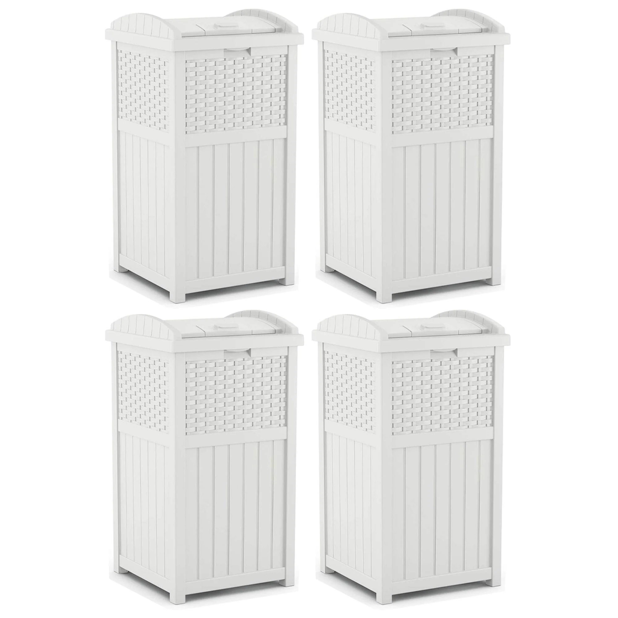 Suncast Trash Can Hideaway Outdoor 33 Gallon Garbage Waste Bin, White (4 Pack)