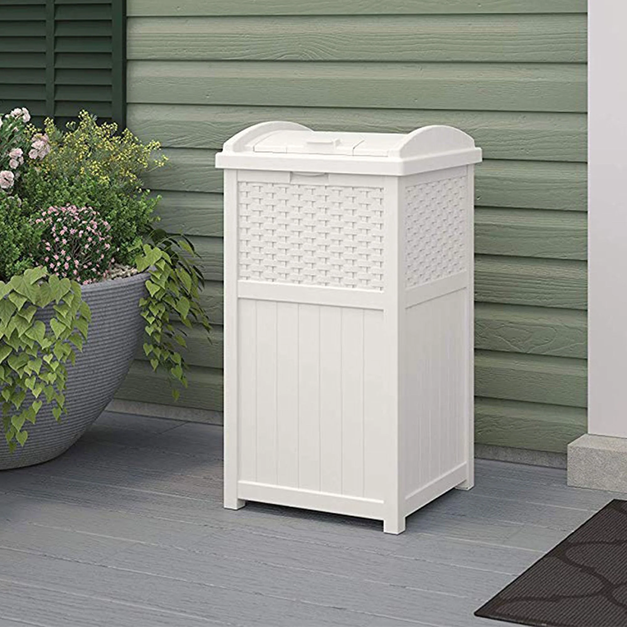 Suncast Trash Can Hideaway Outdoor 33 Gallon Garbage Waste Bin, White (4 Pack) - Image 4