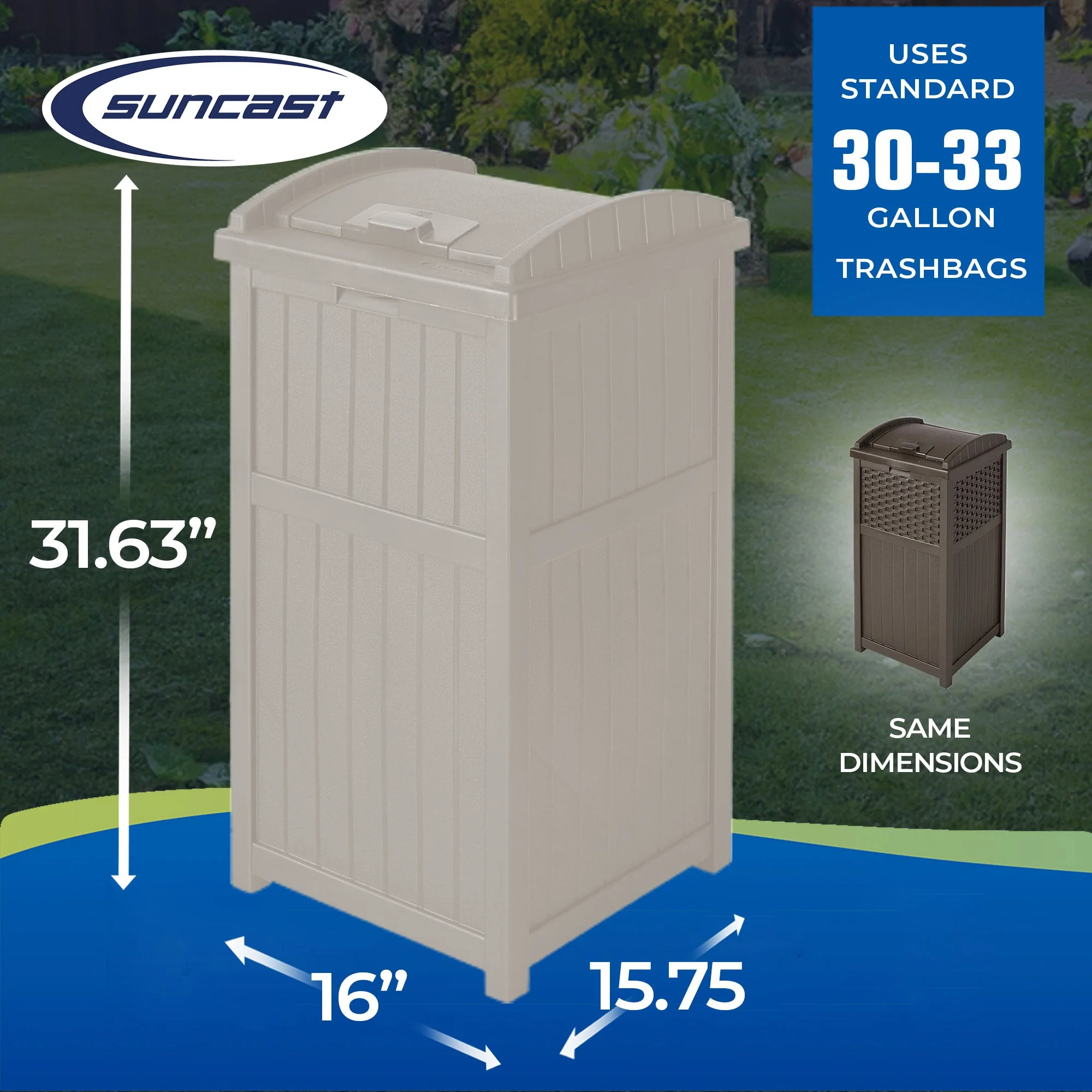 Suncast Trash Hideaway 33 Gallon Garbage Container, 1 Beige & 1 Brown (2 Pack) - Image 3