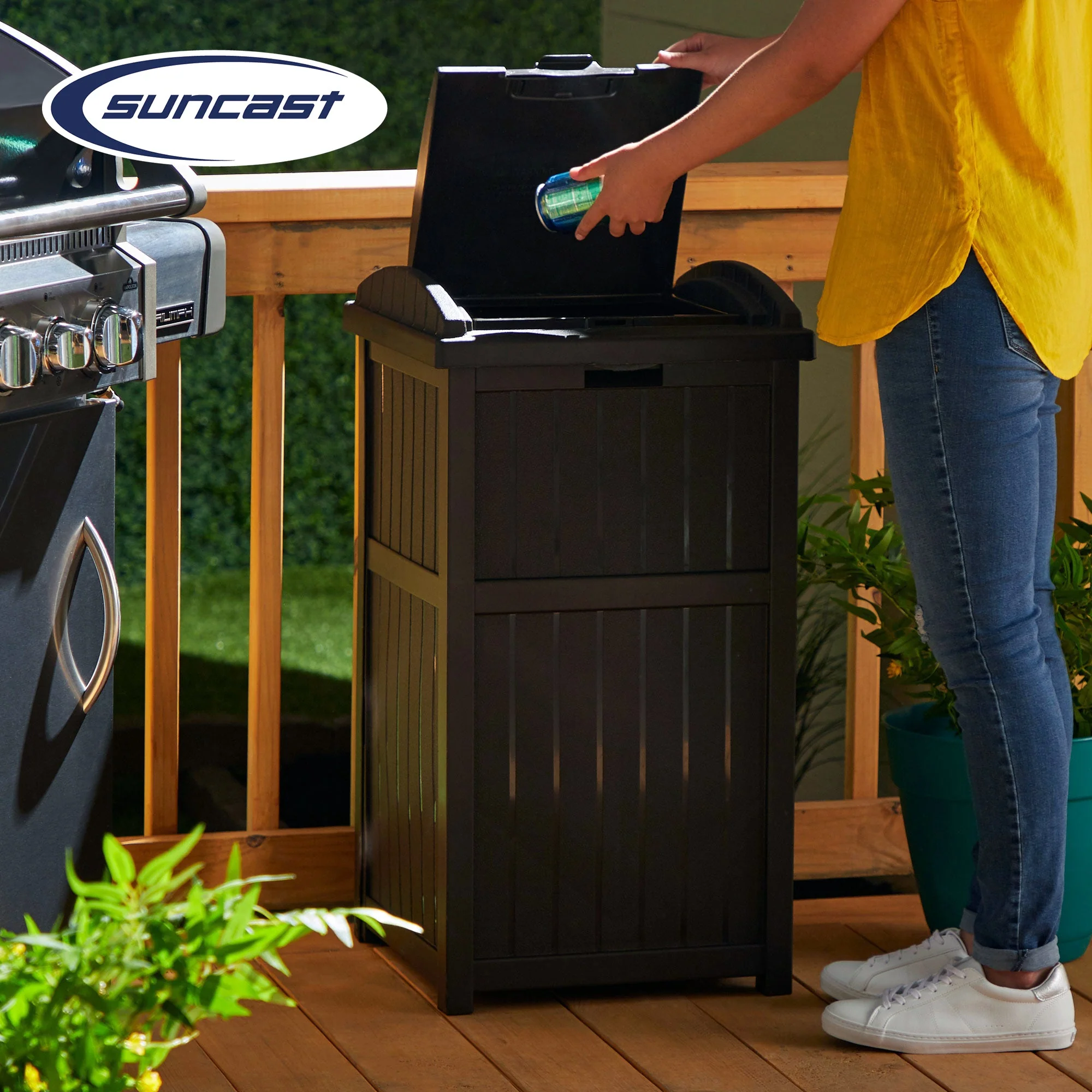 Suncast Trash Hideaway Outdoor 33 Gallon Garbage Waste Can Bin, Java (10 Pack) - Image 5