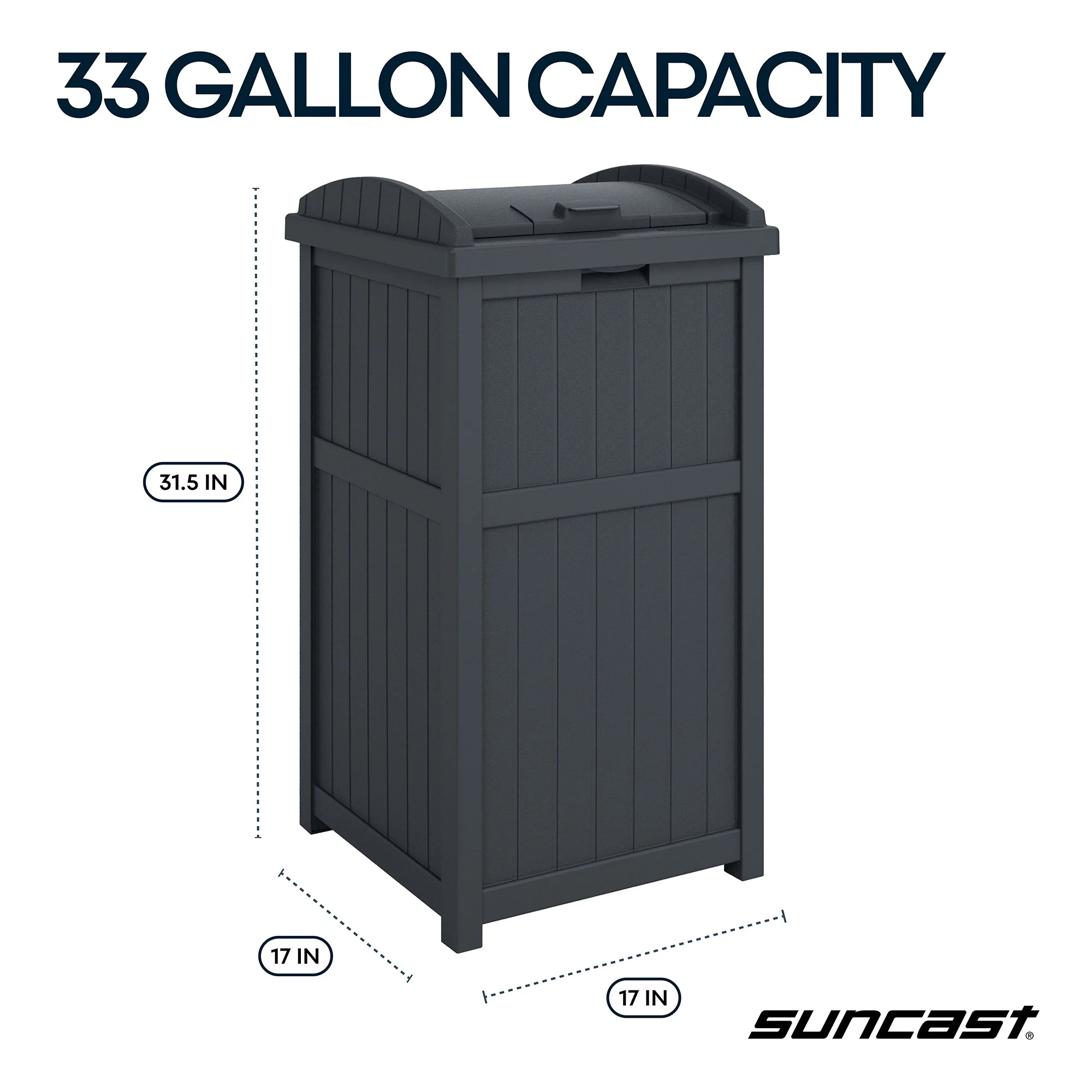Suncast Trashcan Hideaway Outdoor 33 Gallon Garbage Trash Waste Bin, Cyberspace - Image 3
