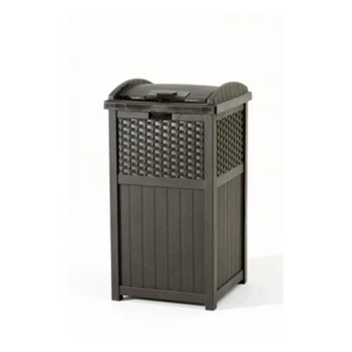 Suncast Trashcan Hideaway Outdoor 33 Gallon Garbage Waste Bin, Brown (2 Pack) - Image 4