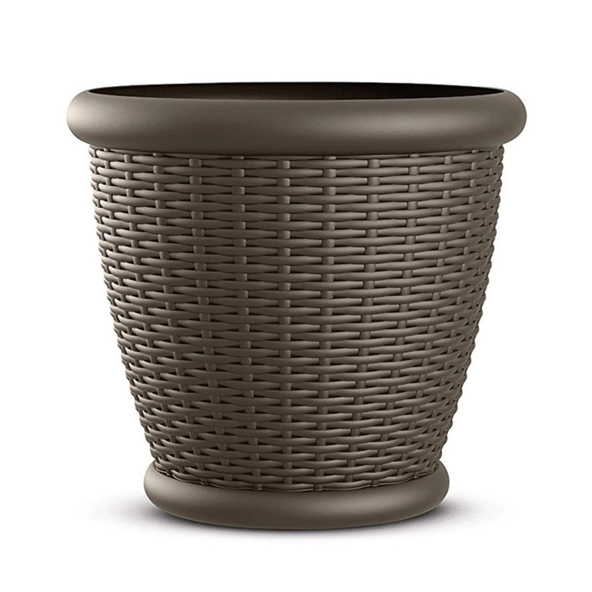 Suncast Willow 18" Diameter Decorative Wicker Patio Planter Pot, Java (2 Pack) - Image 2