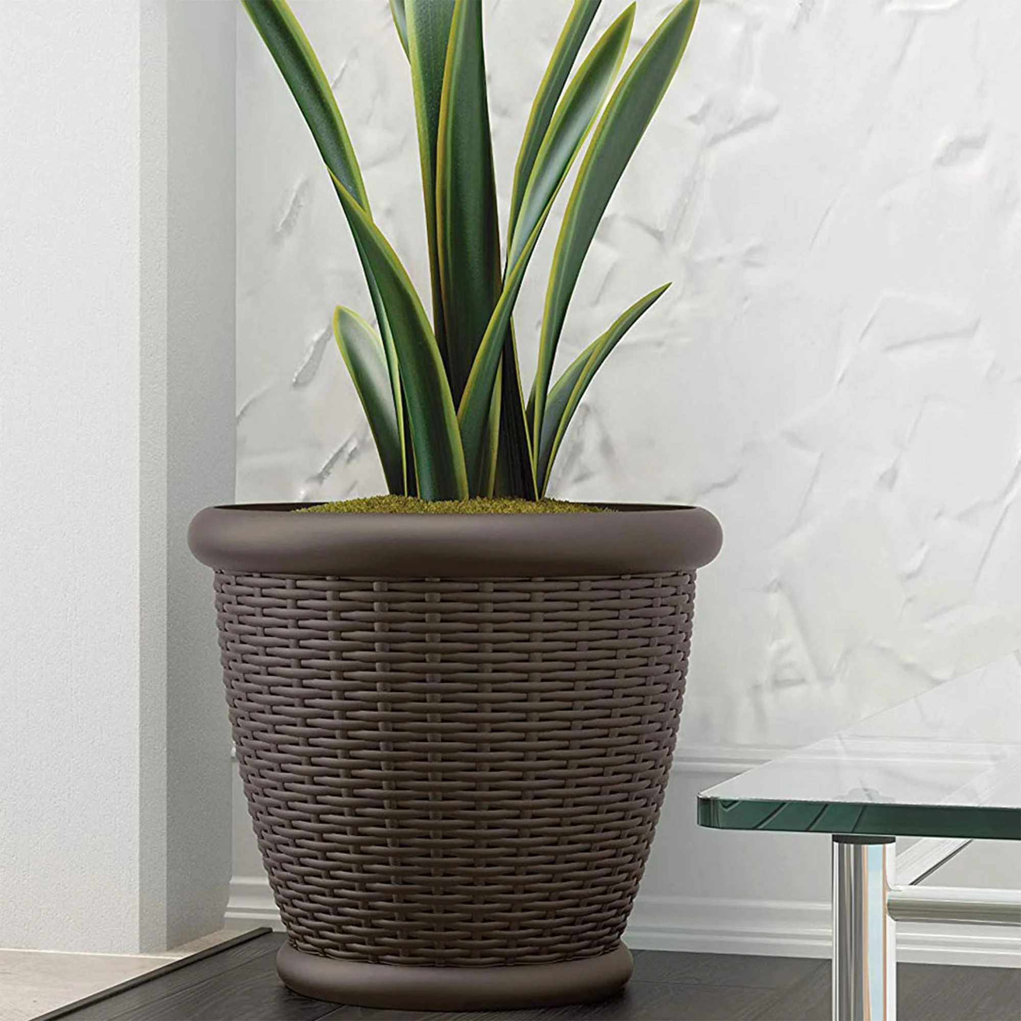 Suncast Willow 18" Diameter Decorative Wicker Patio Planter Pot, Java (4 Pack) - Image 11